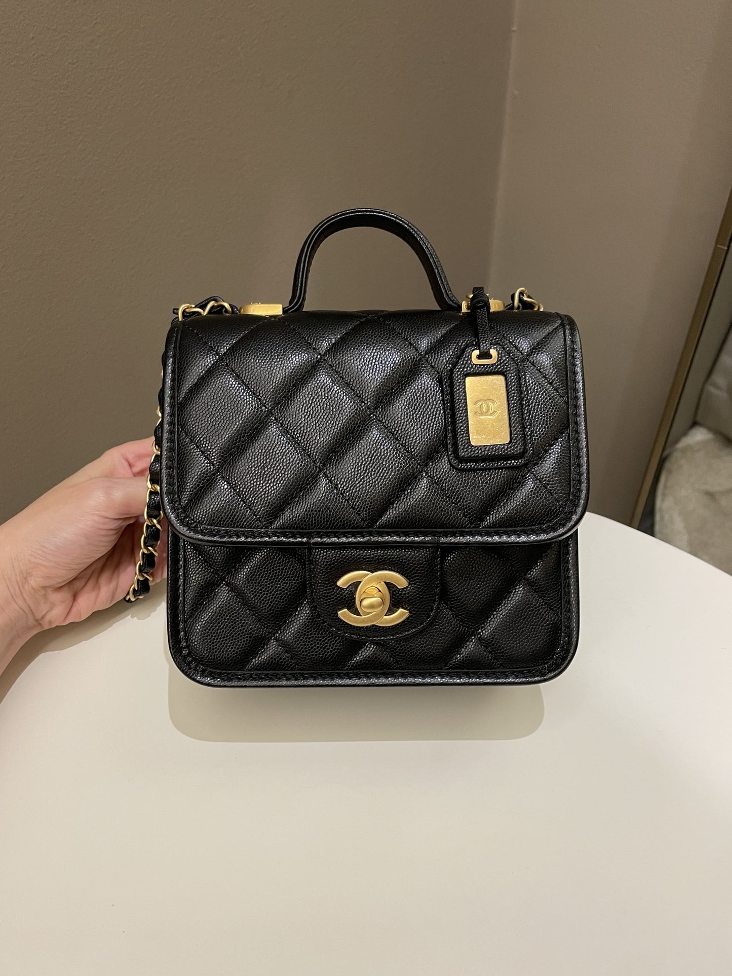 Chanel 22K Flap with Top Handle Black Caviar