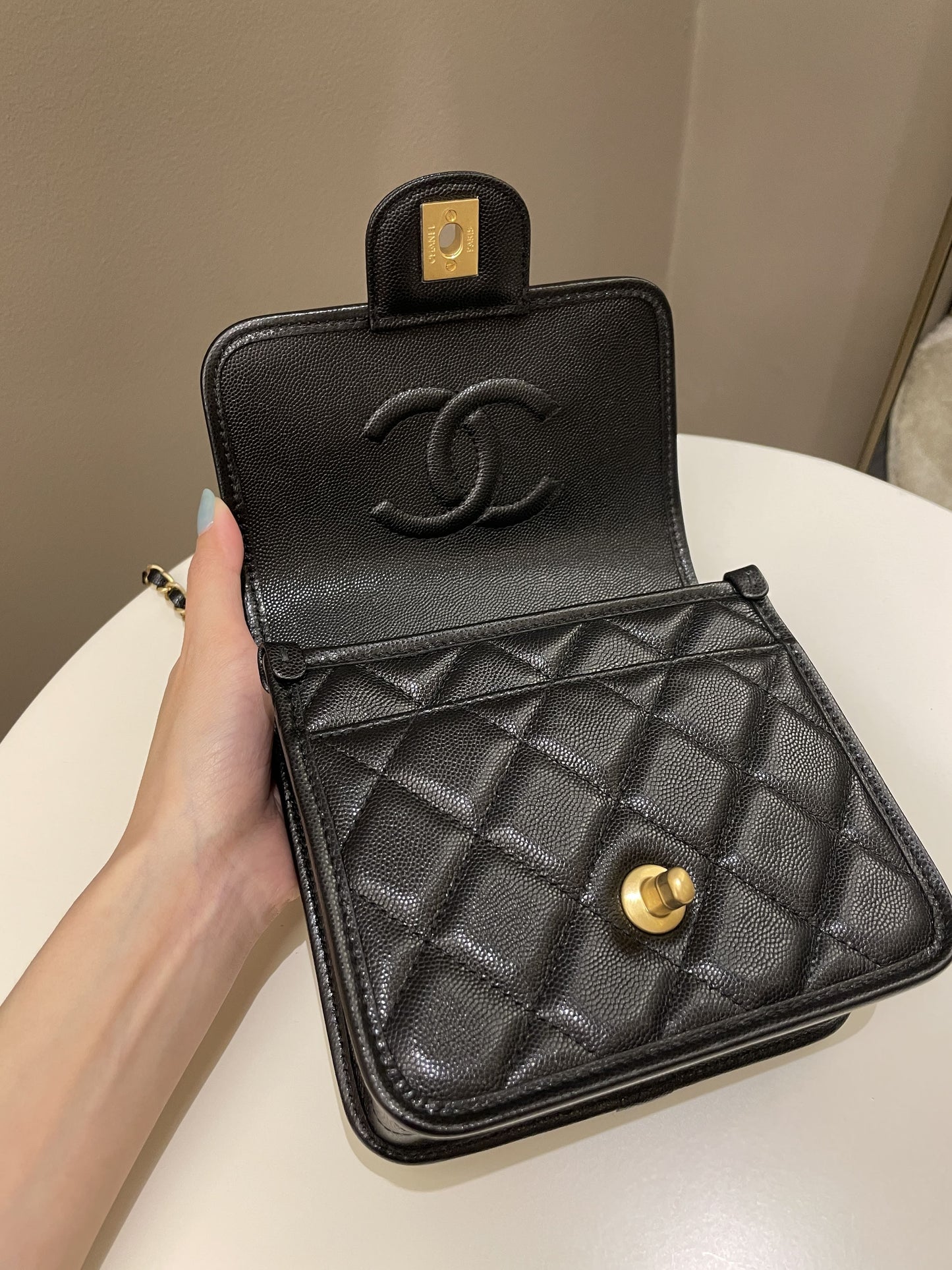 Chanel 22K Flap with Top Handle Black Caviar
