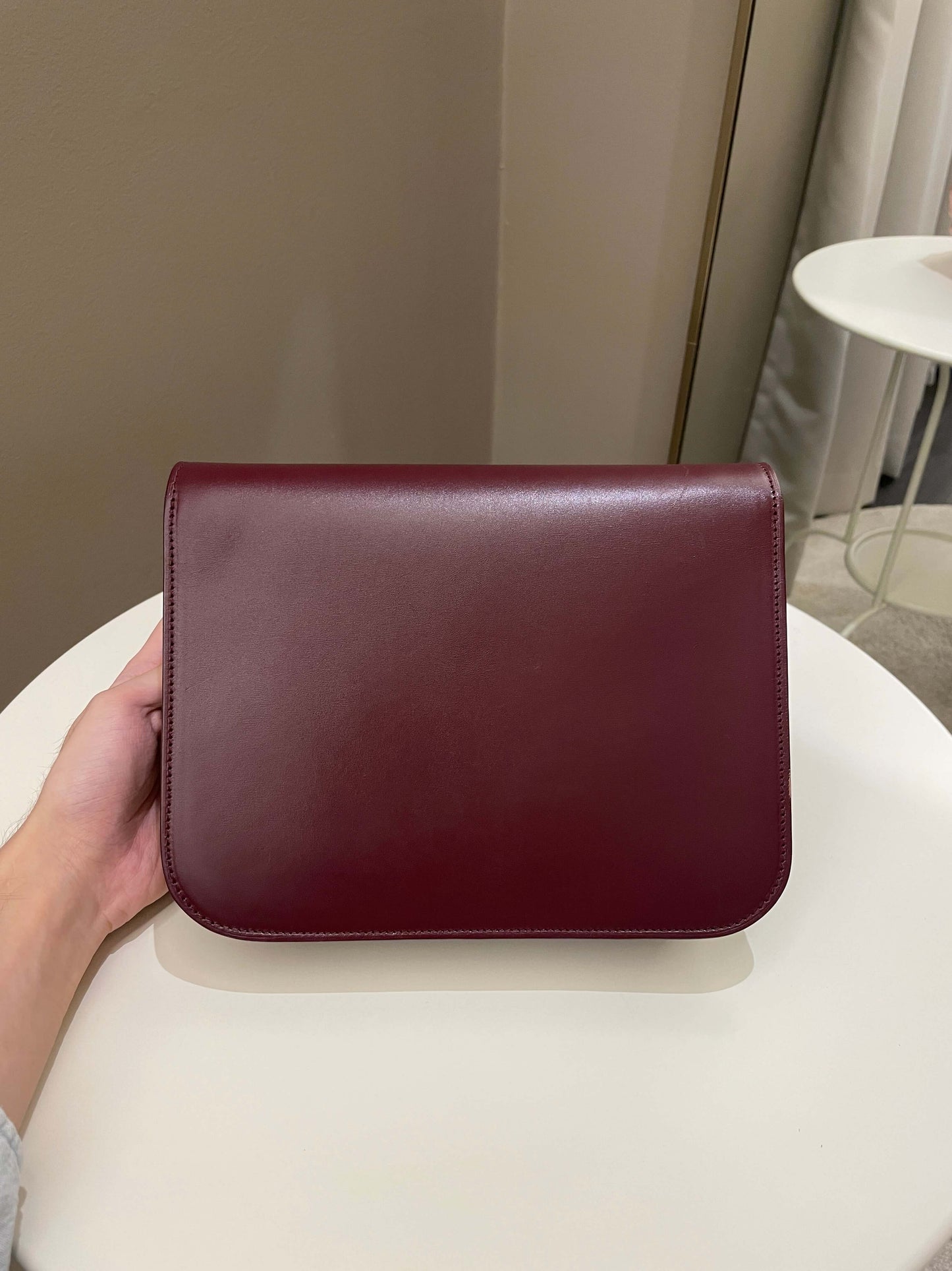 Celine Box Bag Burgundy Calfskin