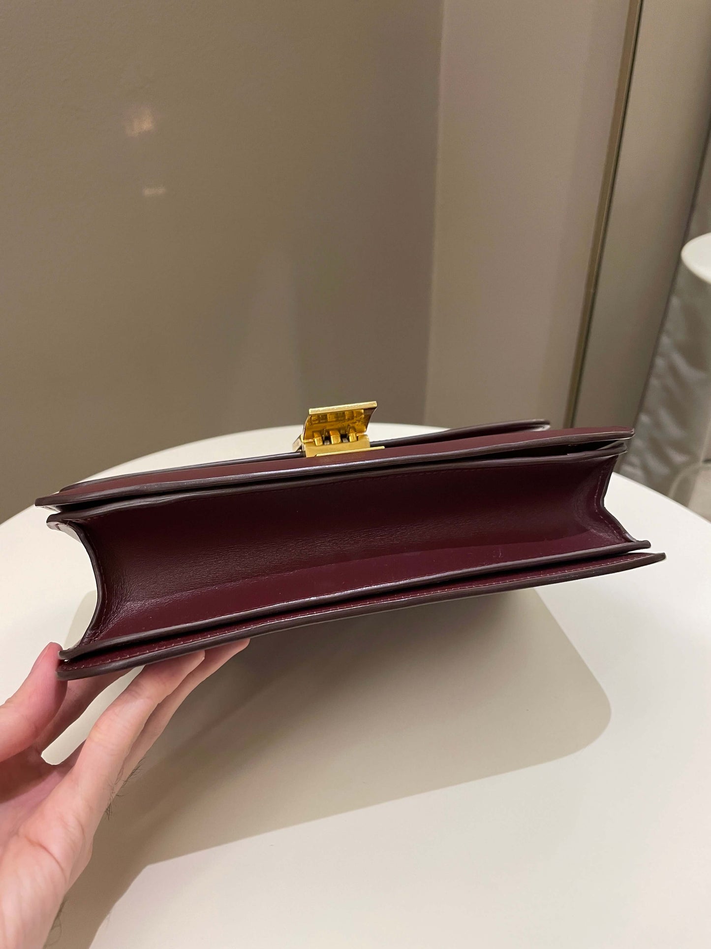 Celine Box Bag Burgundy Calfskin