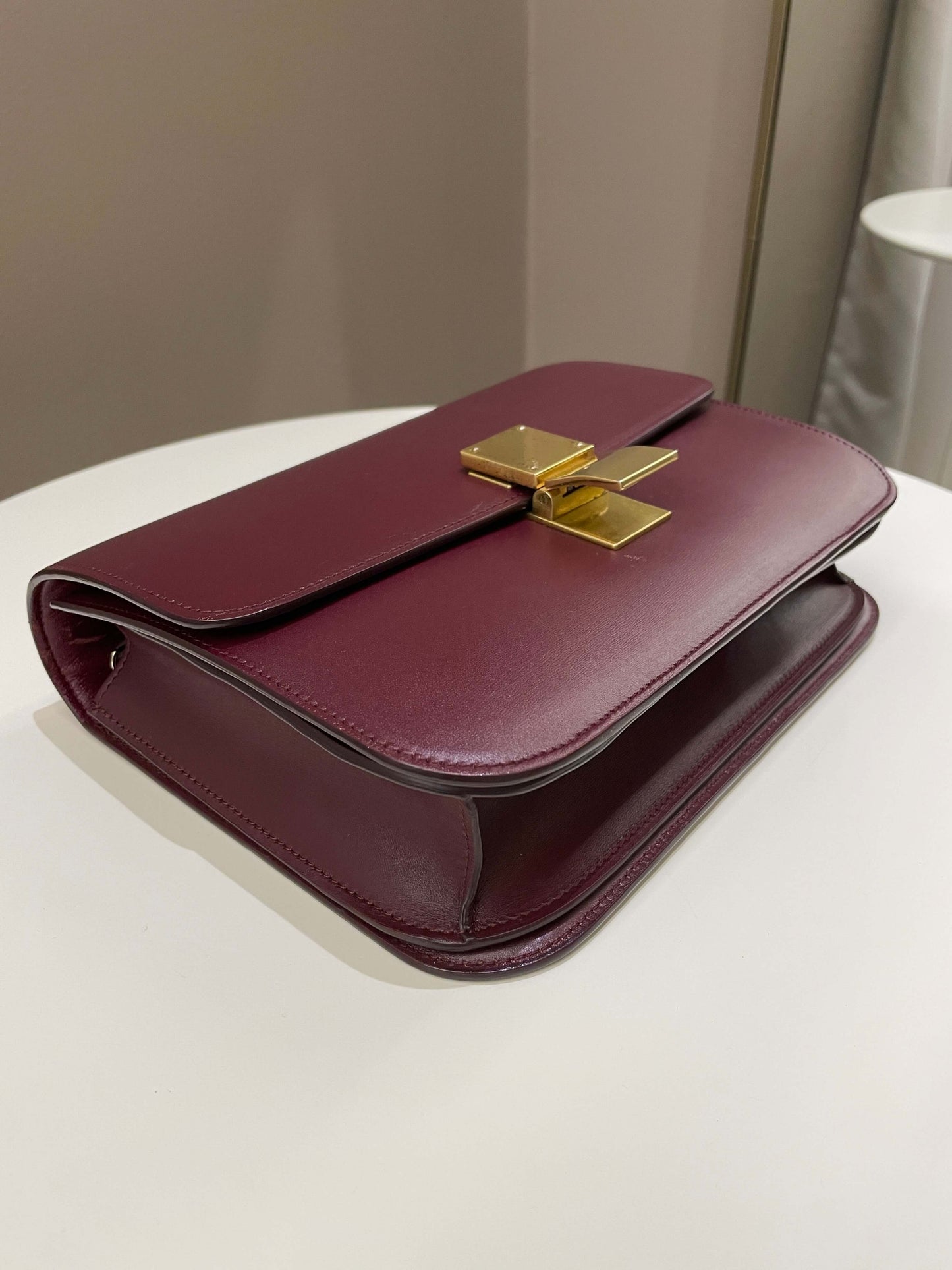 Celine Box Bag Burgundy Calfskin
