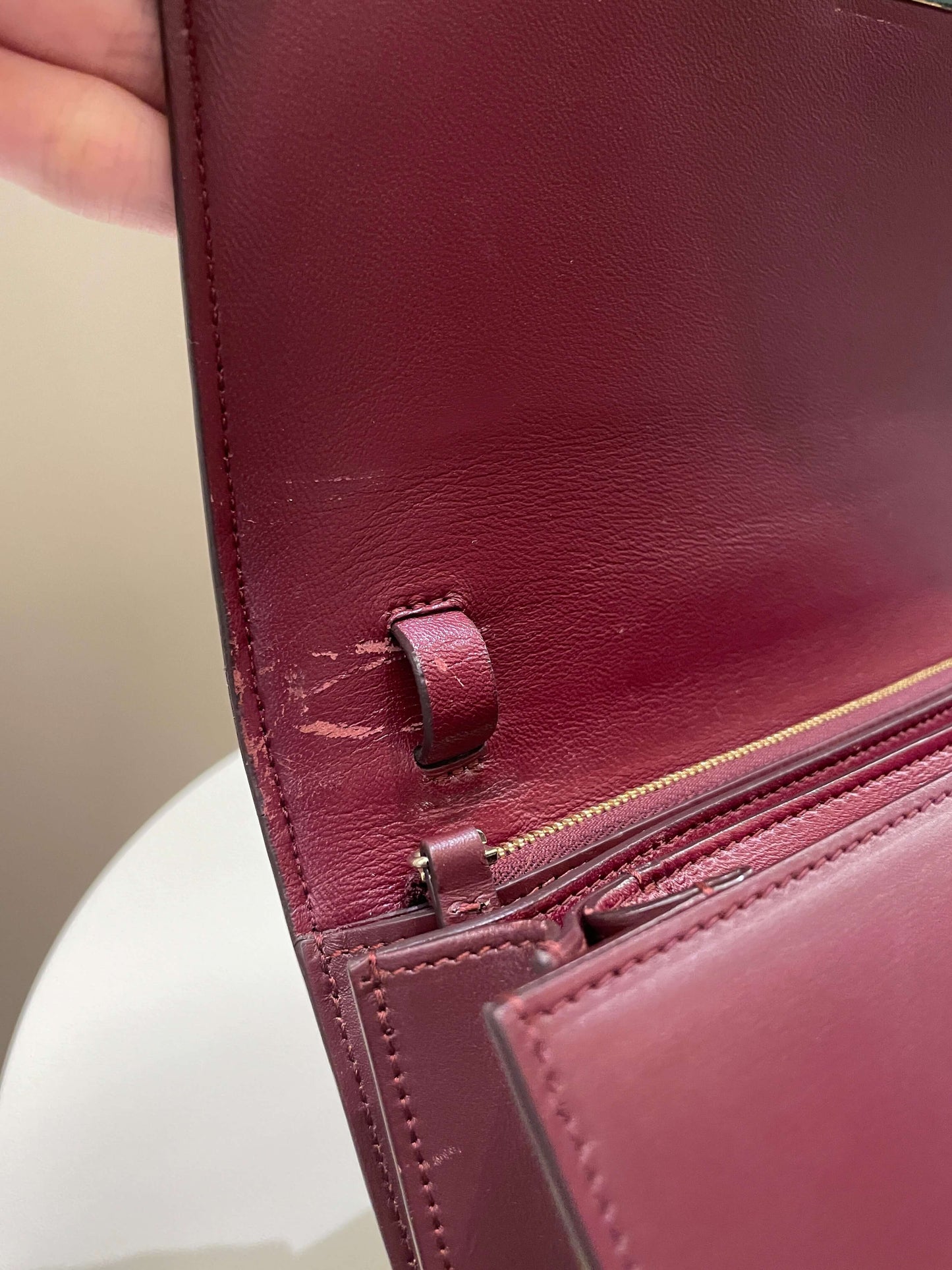 Celine Box Bag Burgundy Calfskin