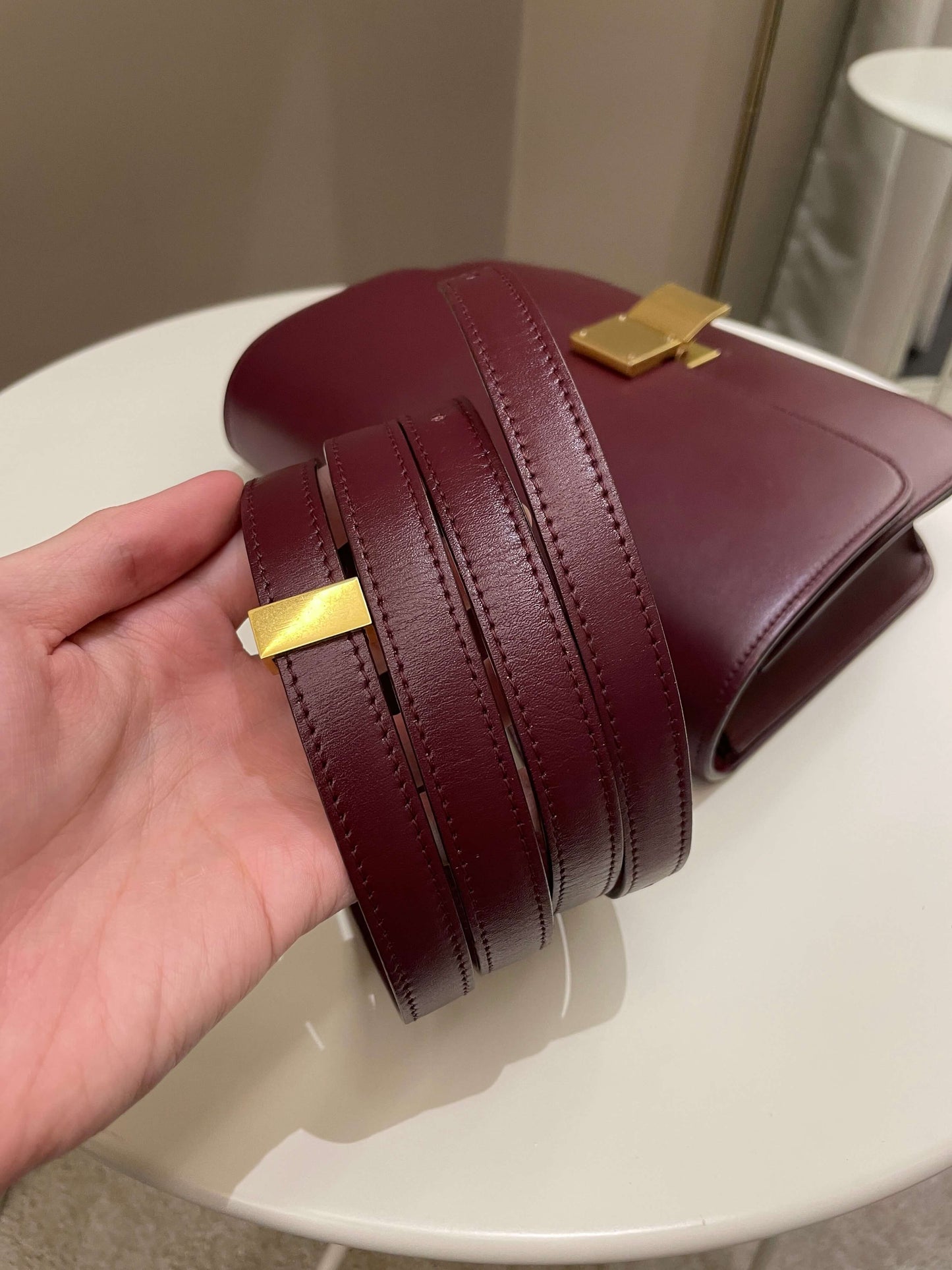 Celine Box Bag Burgundy Calfskin
