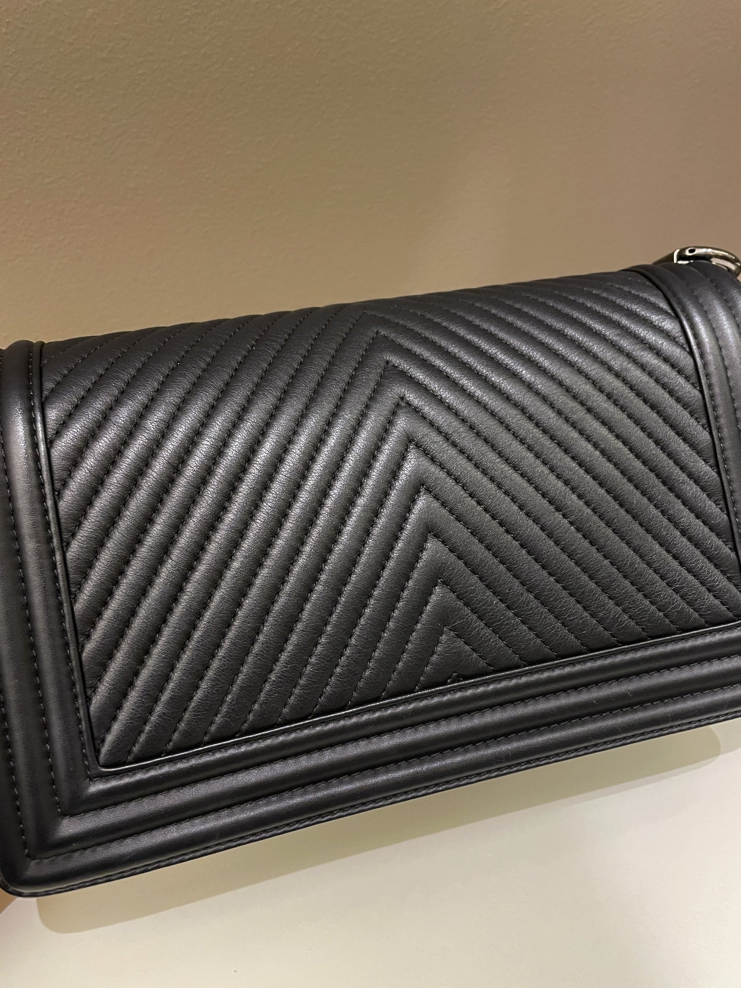 Chanel Herringbone Chevron Boy Old Medium Black Calfskin