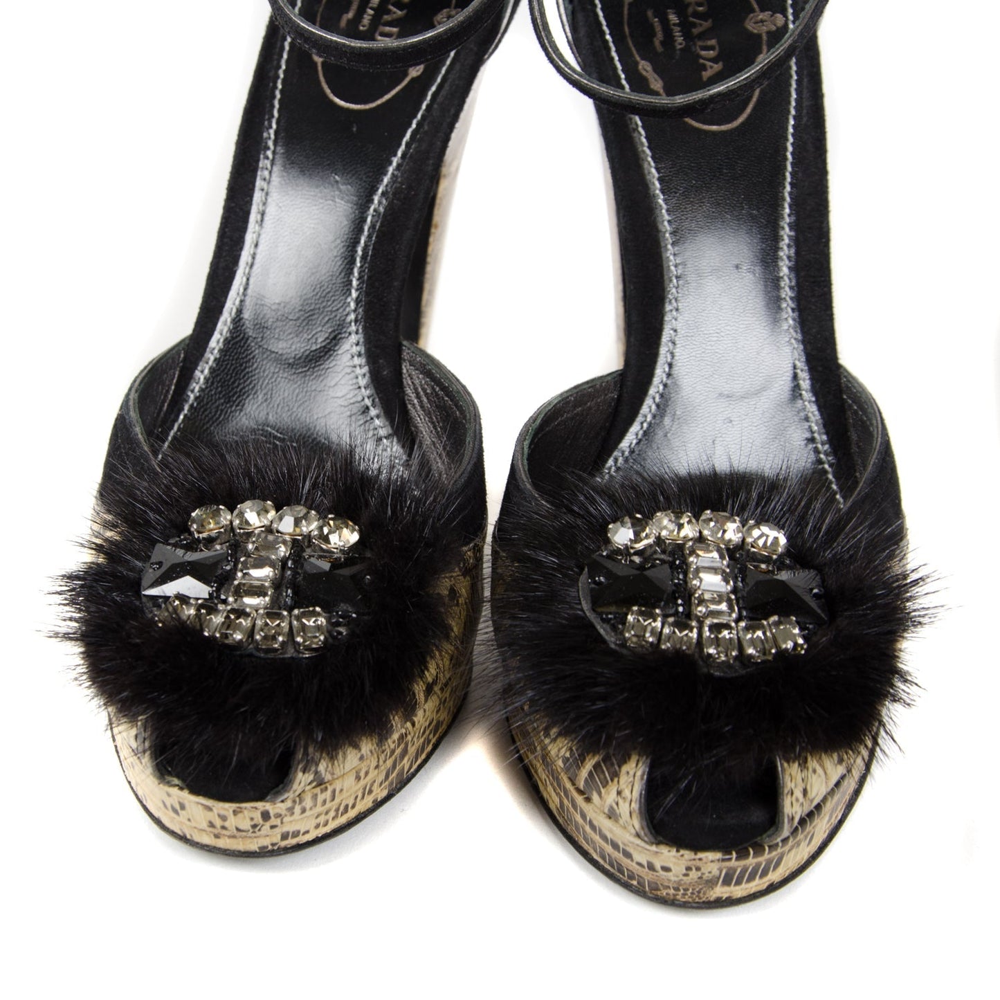 Lizard Embellished Peep Toe Pumps
