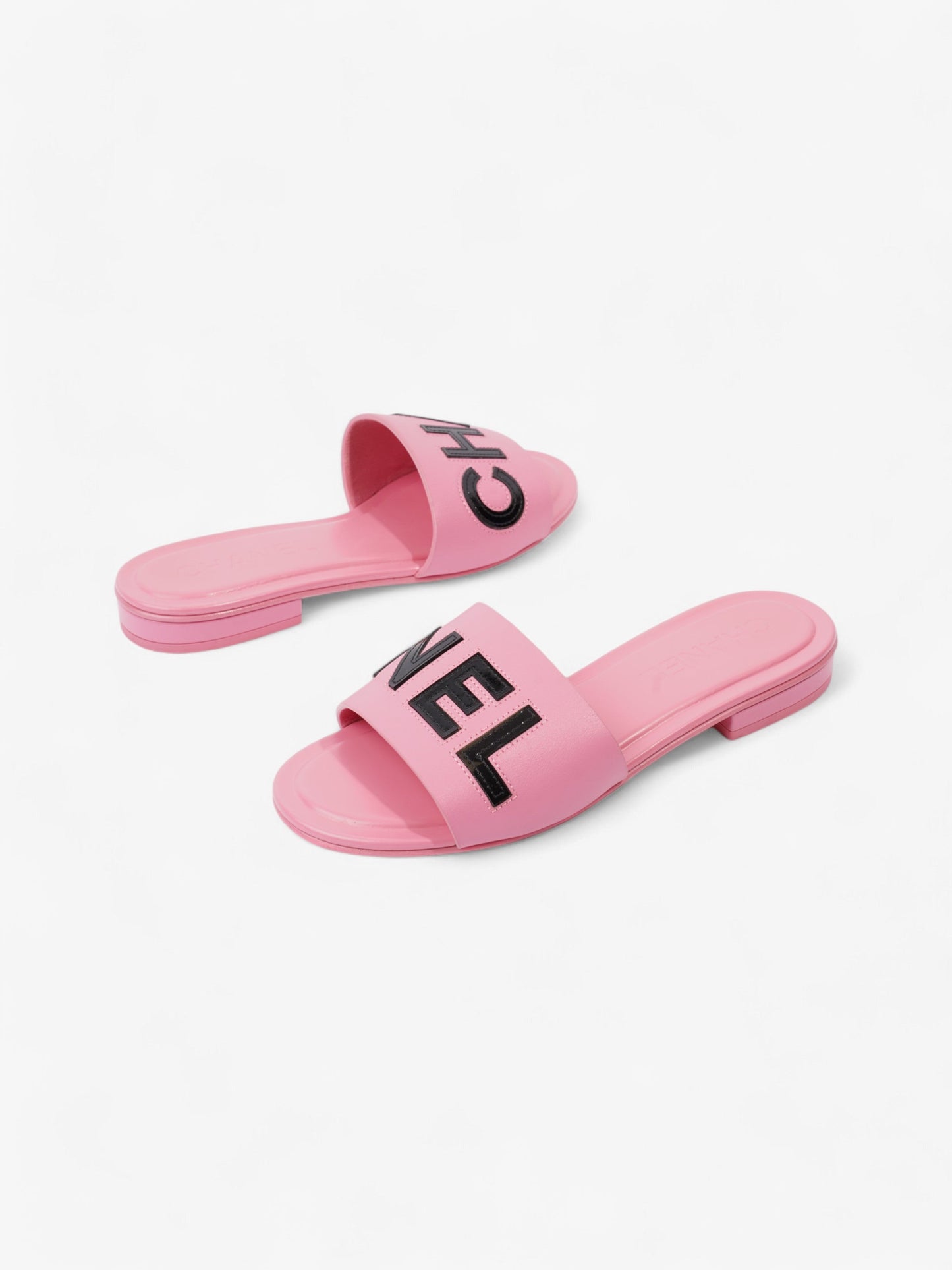 Chanel Logo Slides Pink / Black Leather EU 37 UK 4