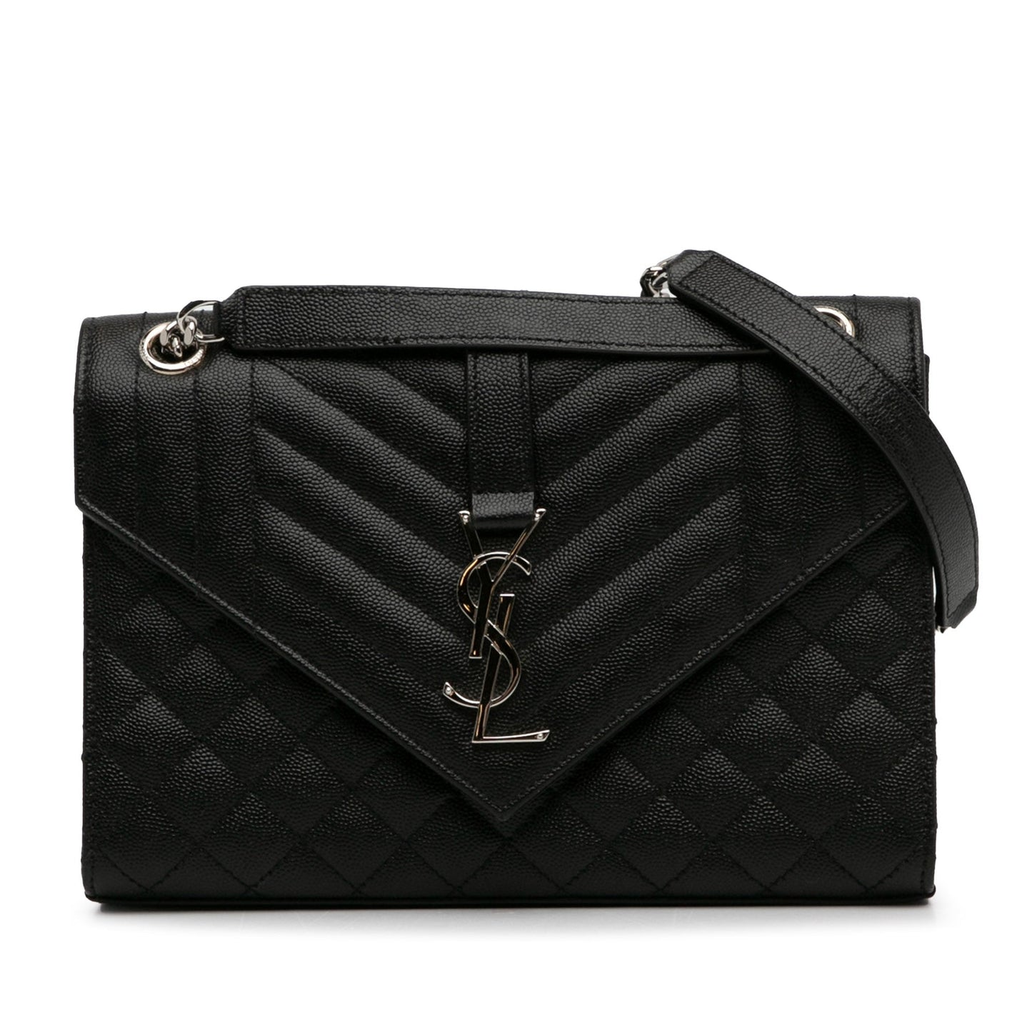 Yves Saint Laurent Triquilt Envelope Medium Black Leather