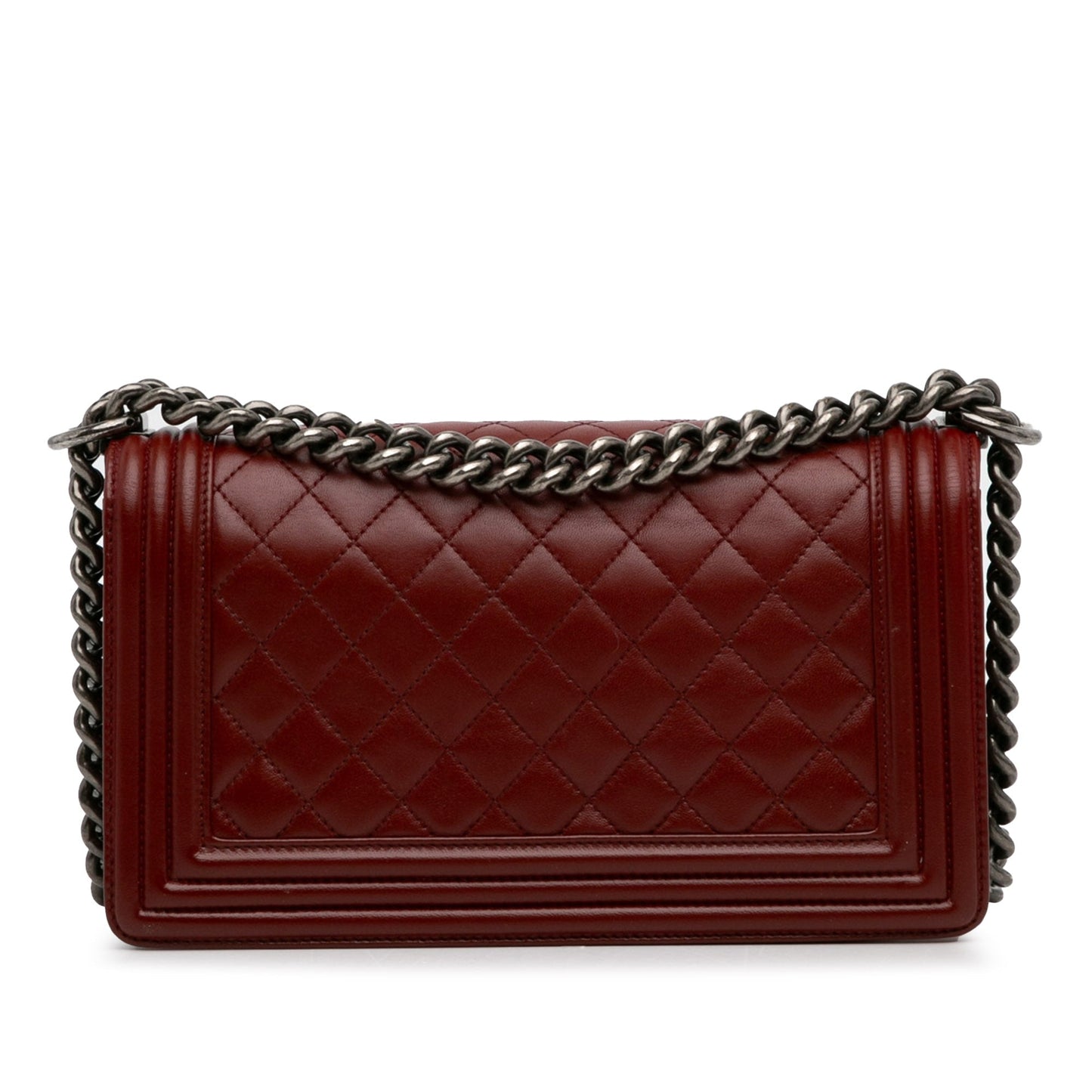 Chanel Boy Flap Bag Medium Red Lambskin Ruthenium