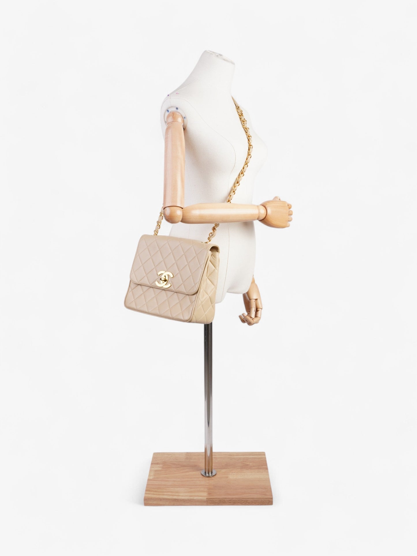 Chanel Vintage Square Flap Beige Lambskin Leather Jumbo