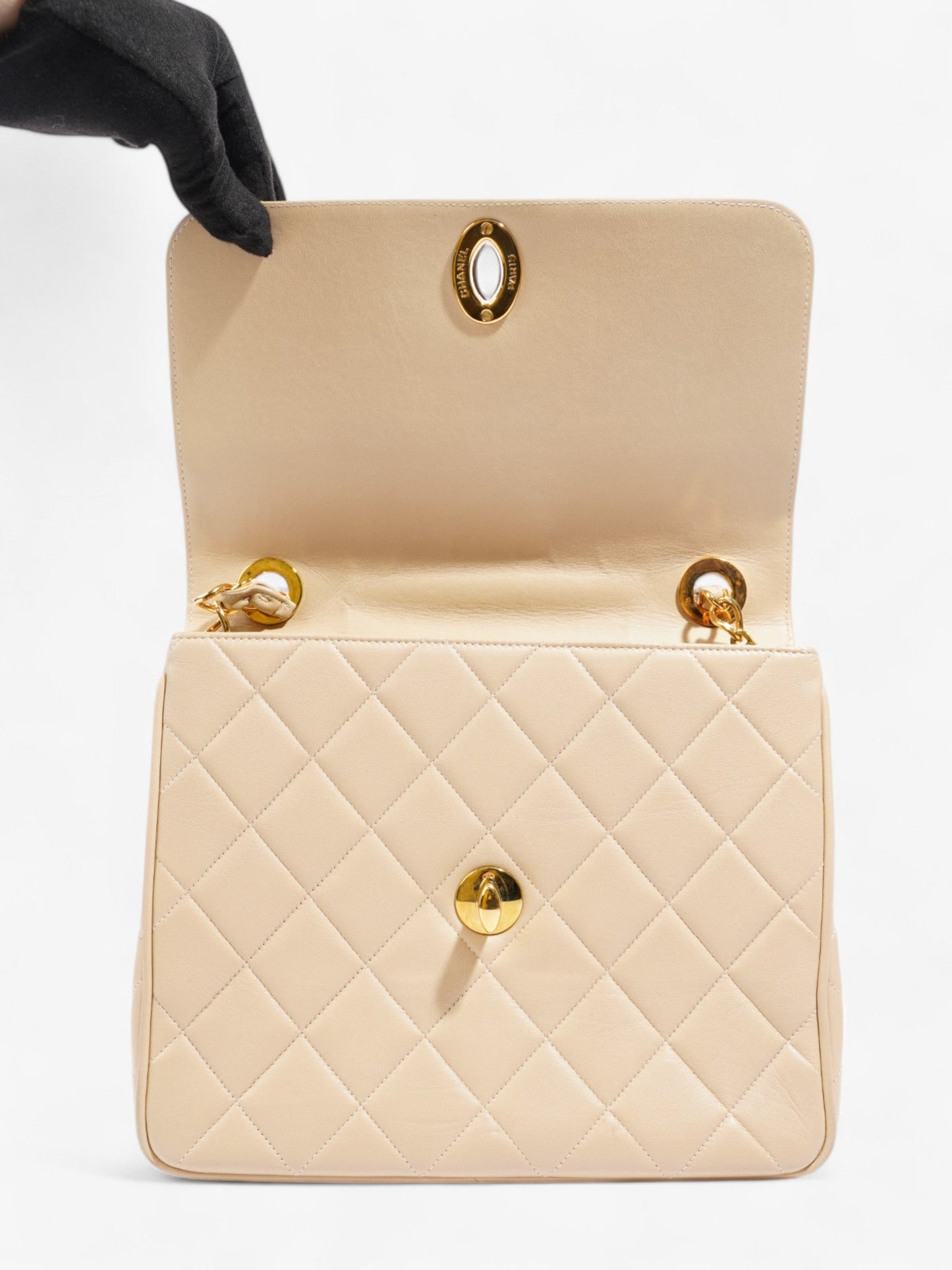 Chanel Vintage Square Flap Beige Lambskin Leather Jumbo