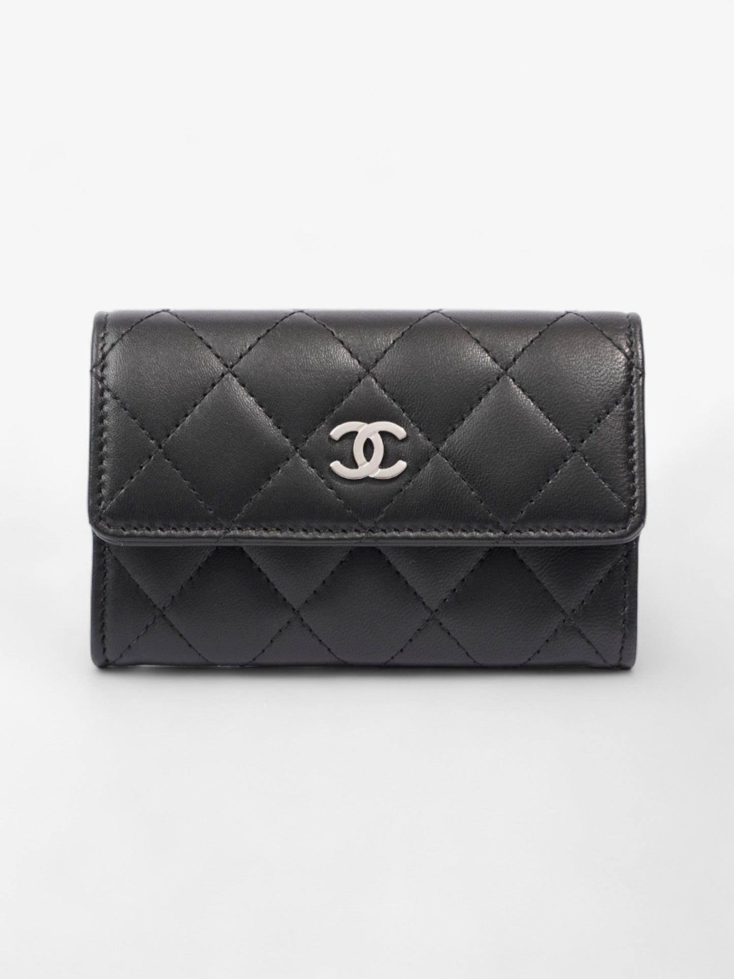 Chanel Interlocking CC Small Flap Card Holder Black Lambskin Leather