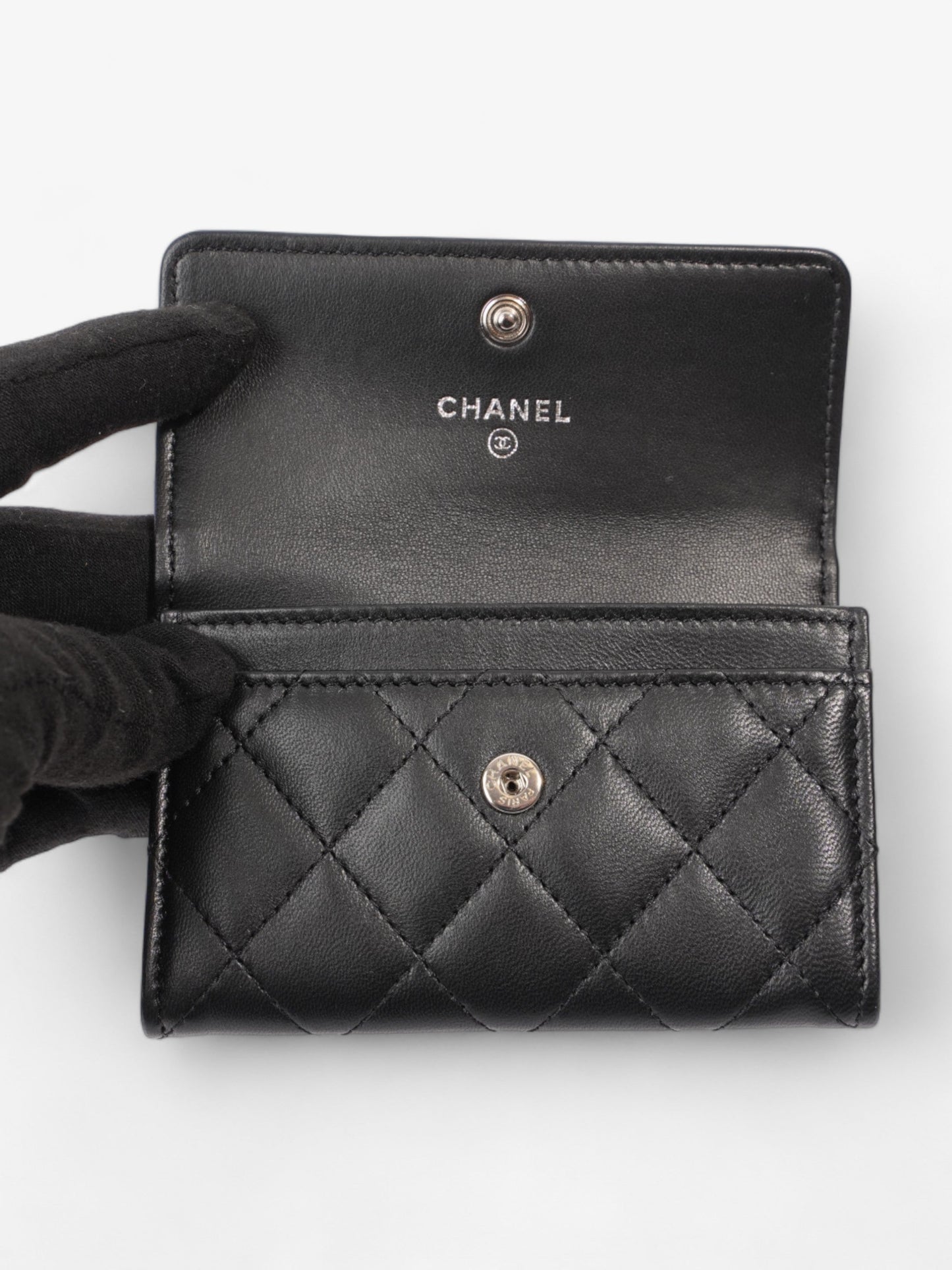Chanel Interlocking CC Small Flap Card Holder Black Lambskin Leather