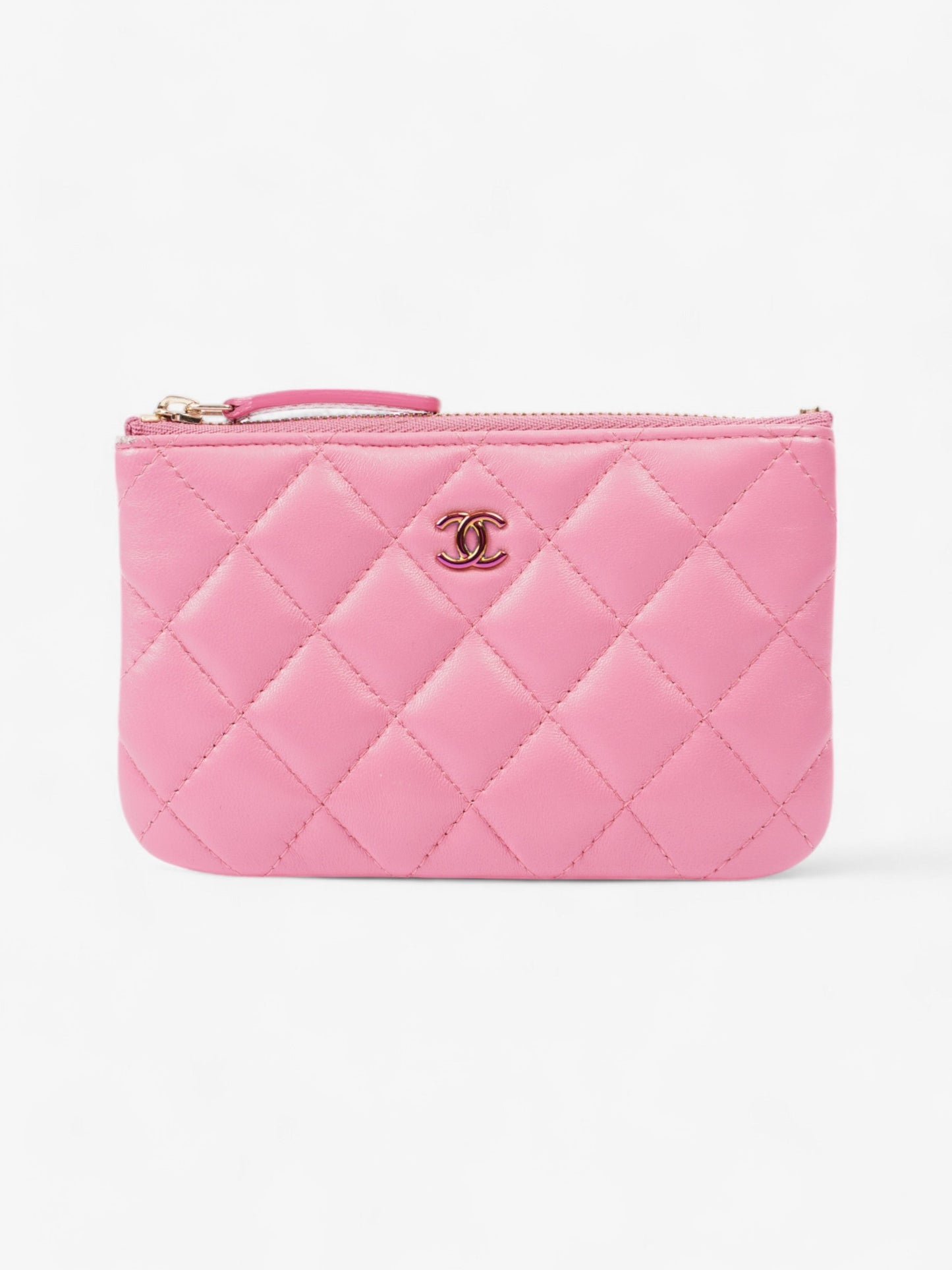 Chanel Zipped Pouch Pink Lambskin Leather