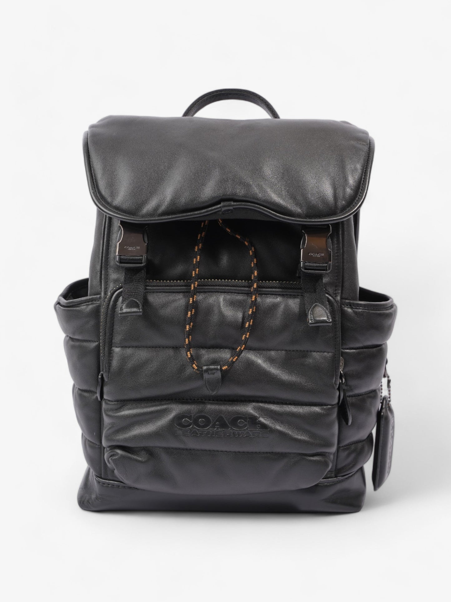 Coach League Flap Quilted Backpack Black Calfskin Leather