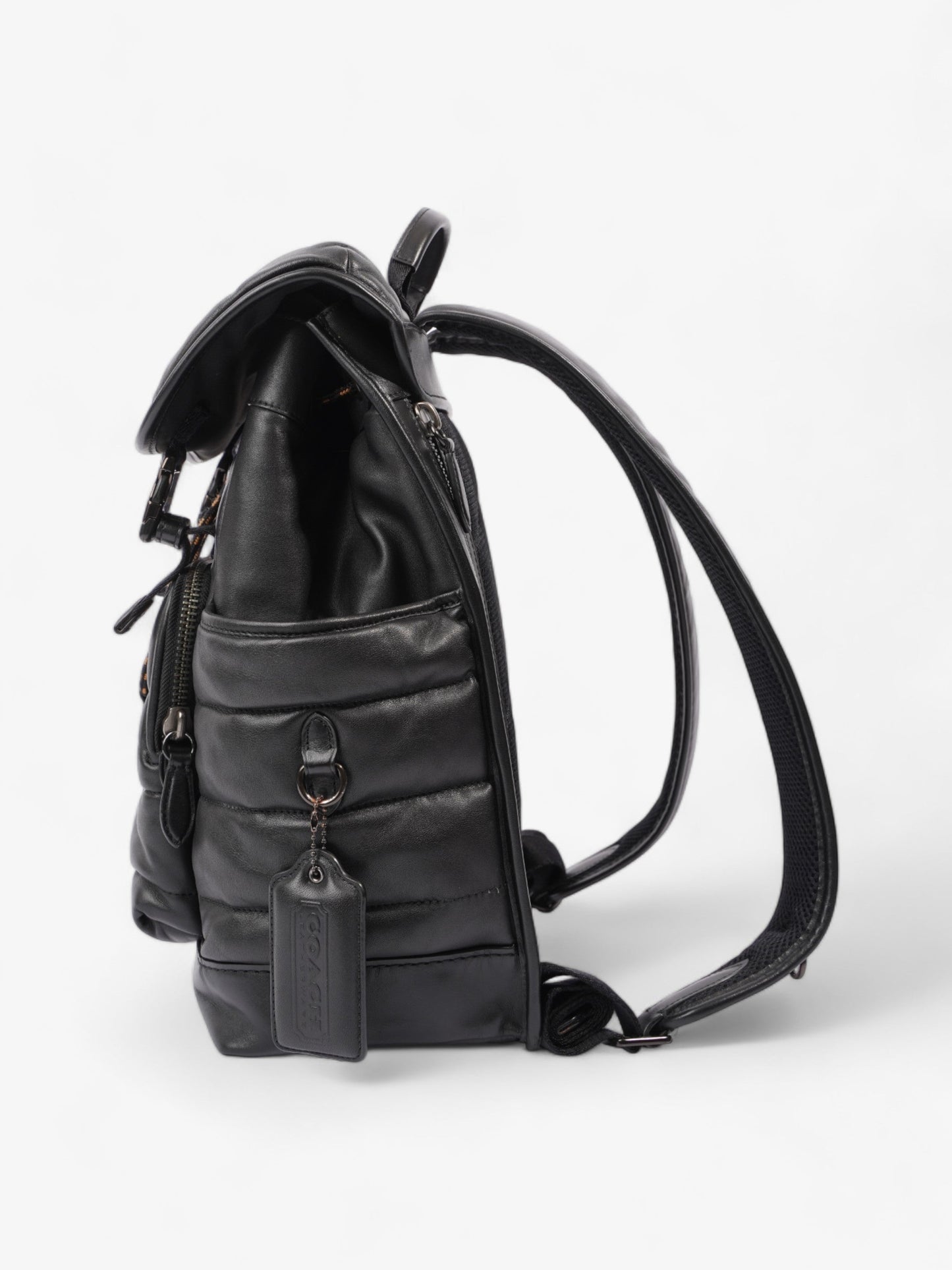 Coach League Flap Quilted Backpack Black Calfskin Leather