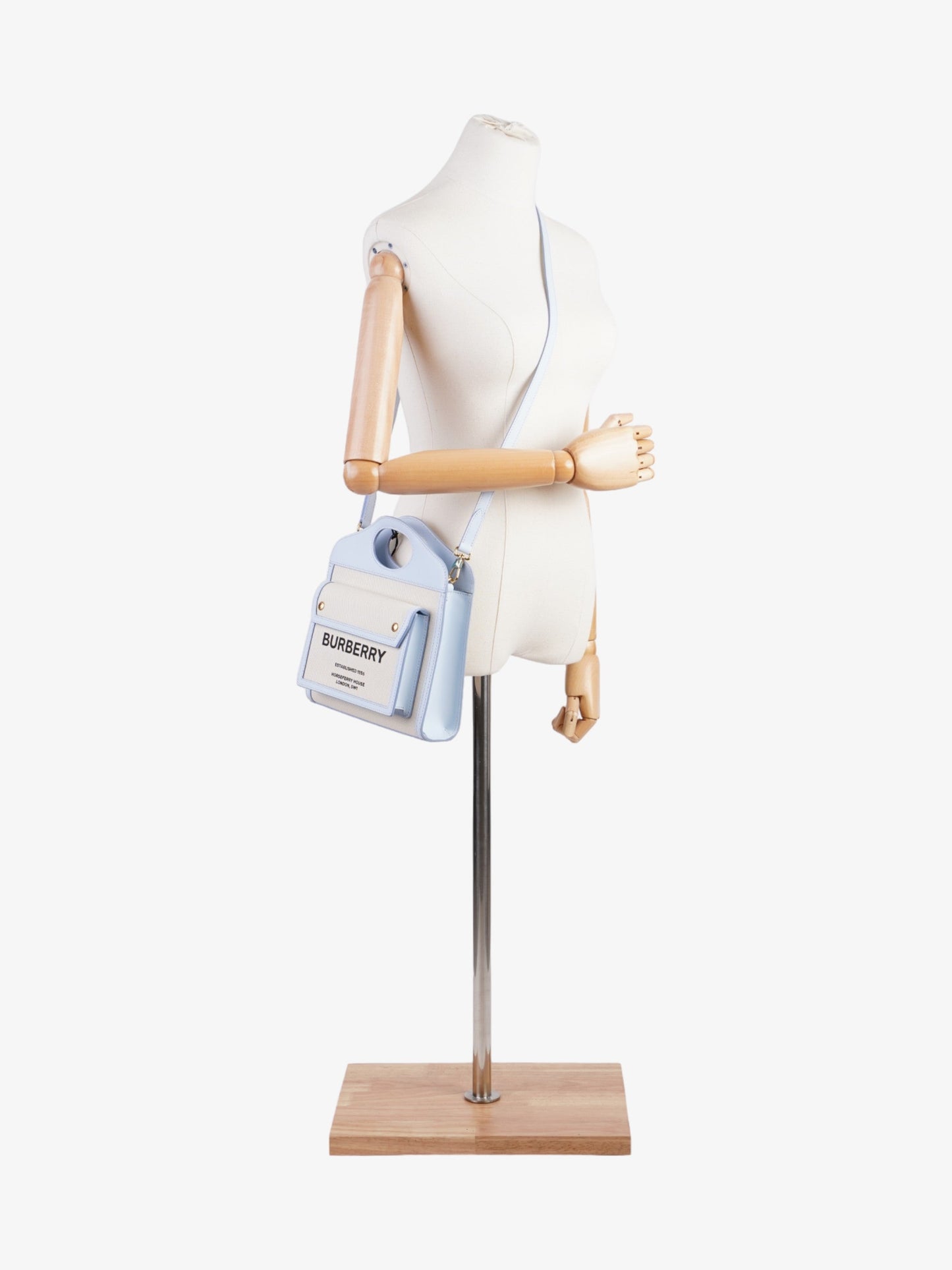 Burberry Pocket Bag Light Blue / Cream Canvas Mini