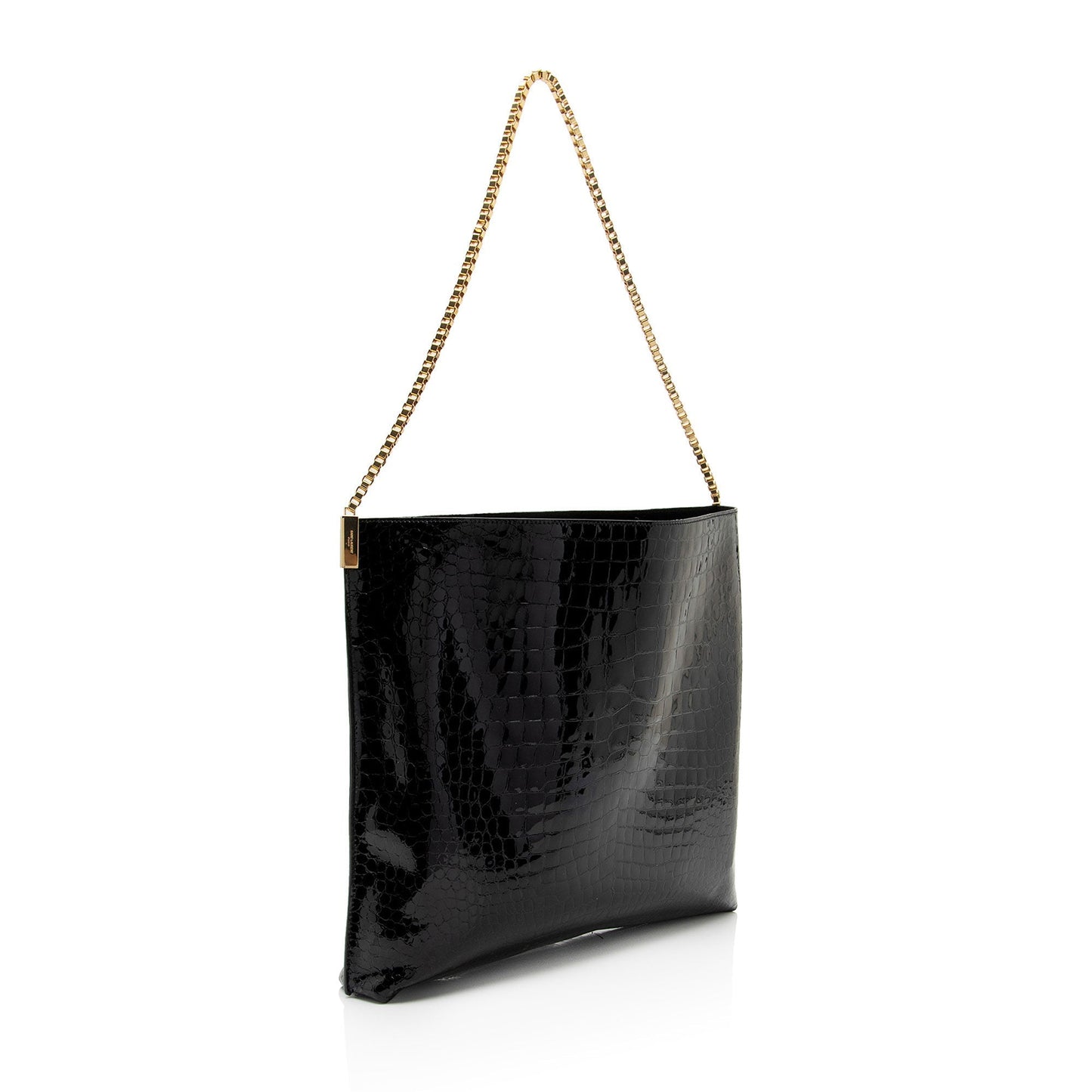 Saint Laurent Patent Croc Embossed Leather Suzanne Medium Hobo (SHF-ob9qRW)