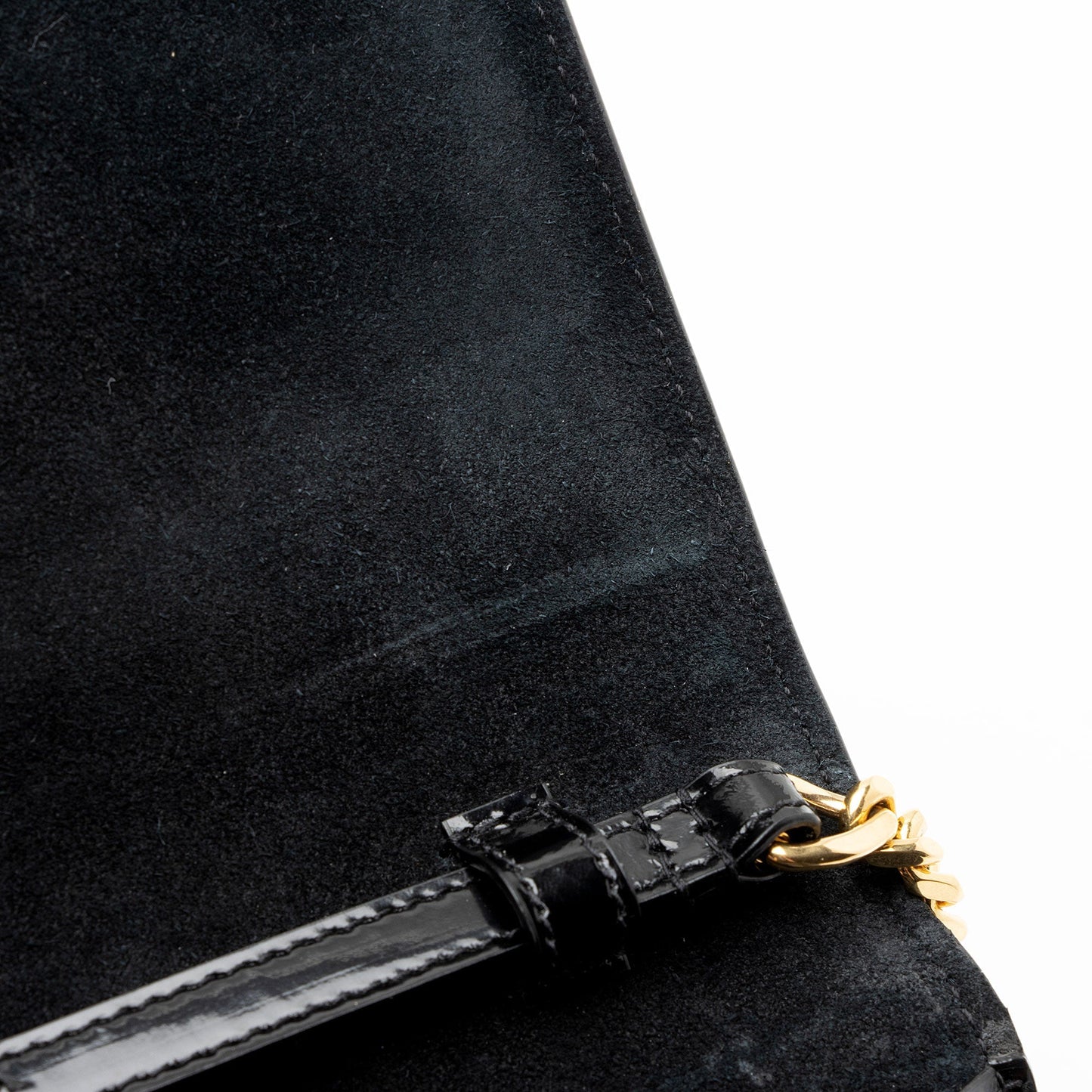Saint Laurent Patent Leather Monogram Kate Wallet on Chain (SHF-T42QXZ)