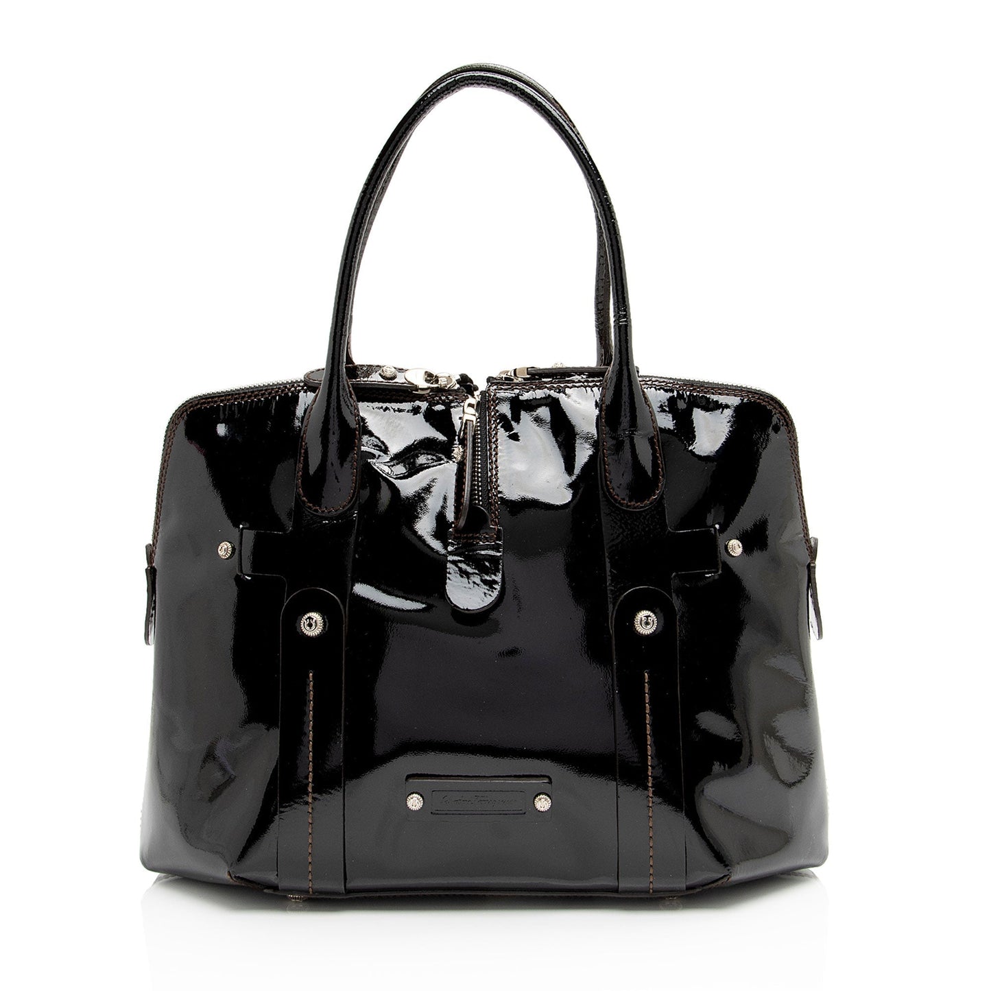 Salvatore Ferragamo Patent Leather Zip Side Tote (SHF-OOzCBD)