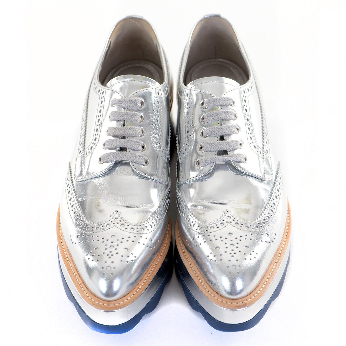 Silver Leather Platform Brogues