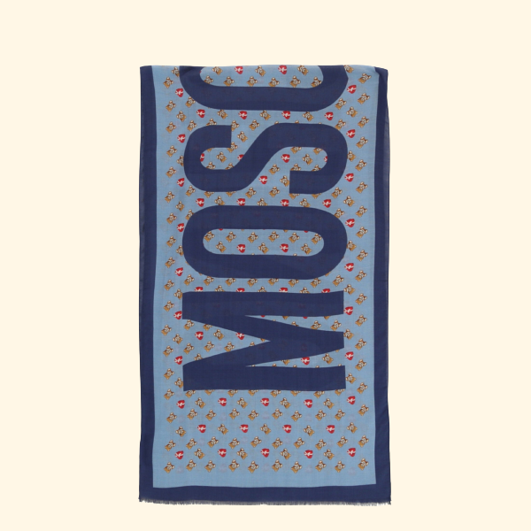 Moschino Teddy Bear and Hearts Jacquard Logo Scarf, Brand New
