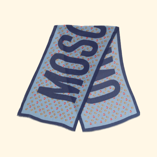 Moschino Teddy Bear and Hearts Jacquard Logo Scarf, Brand New