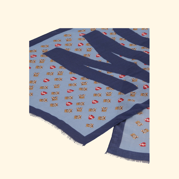 Moschino Teddy Bear and Hearts Jacquard Logo Scarf, Brand New