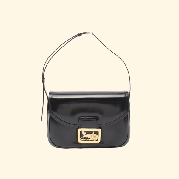 Celine Shoulder Bag Leather Black Carriage Fittings
