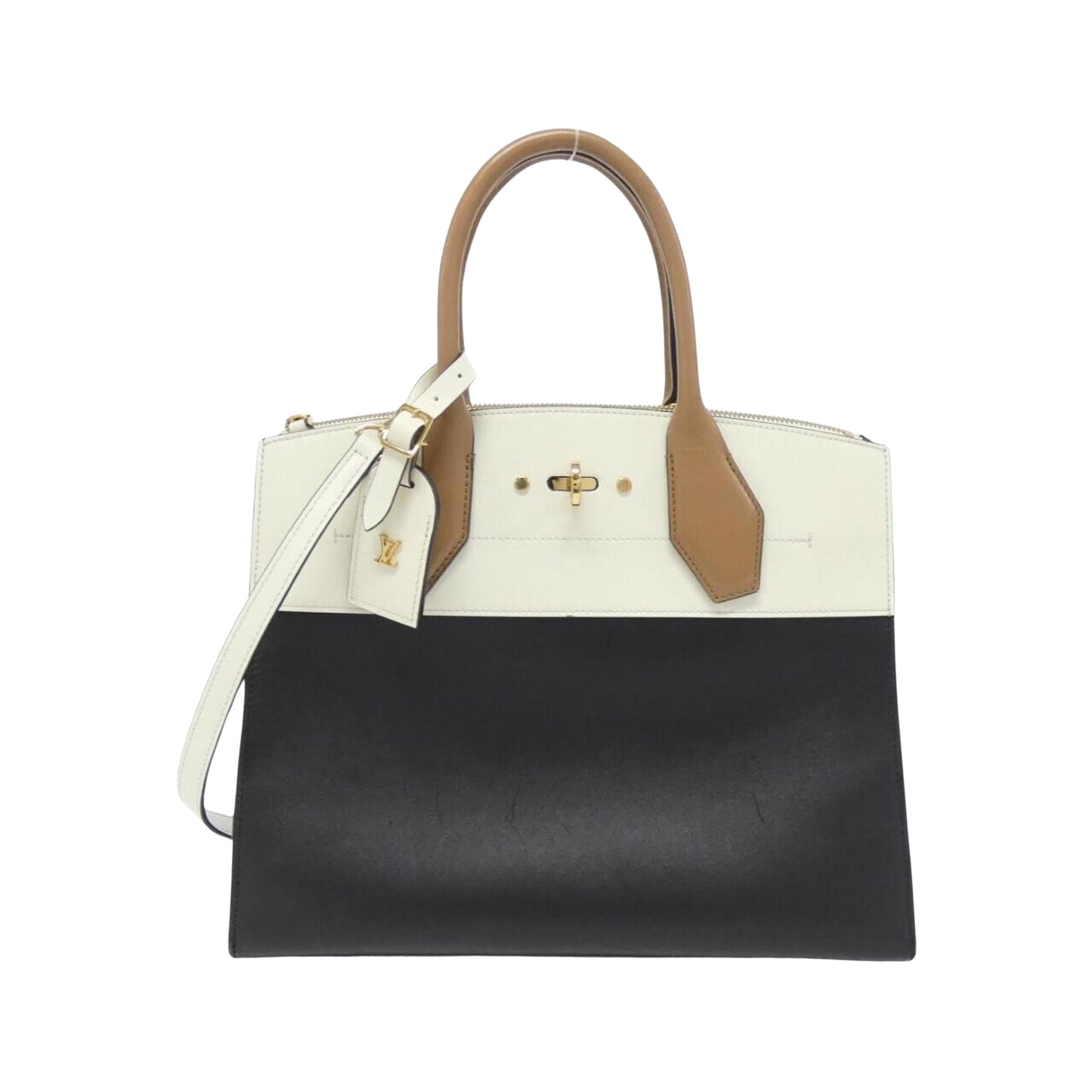 City Steamer Leather Handbag with Name Tag and Shoulder Strap