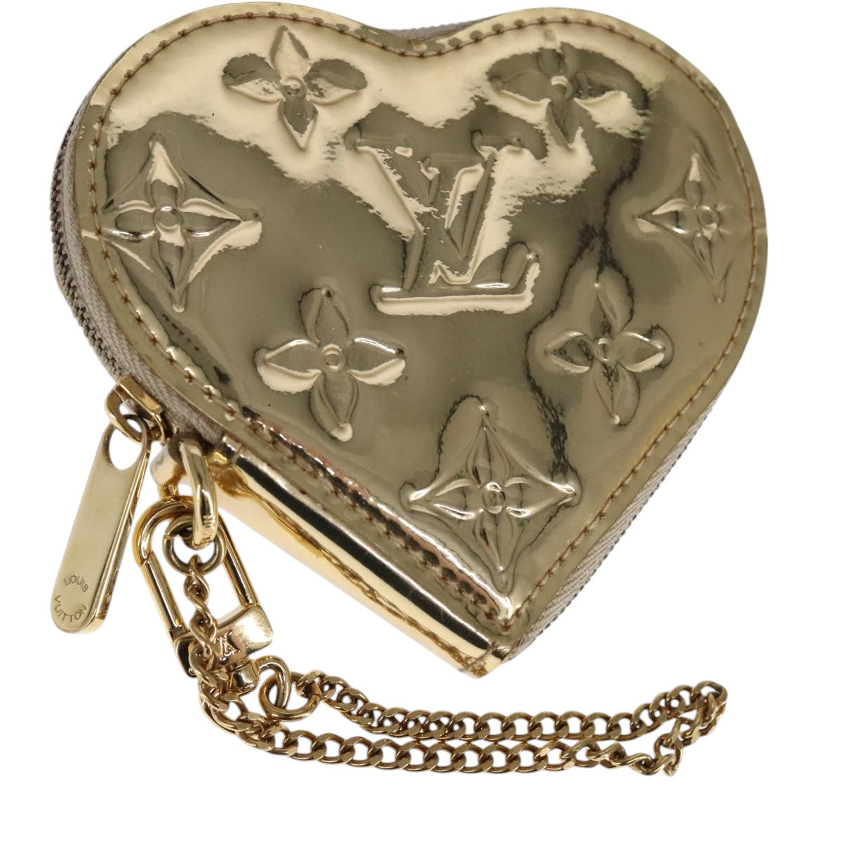 Heart-Shaped Patent Leather Coin Purse with Dust Bag and Item Box