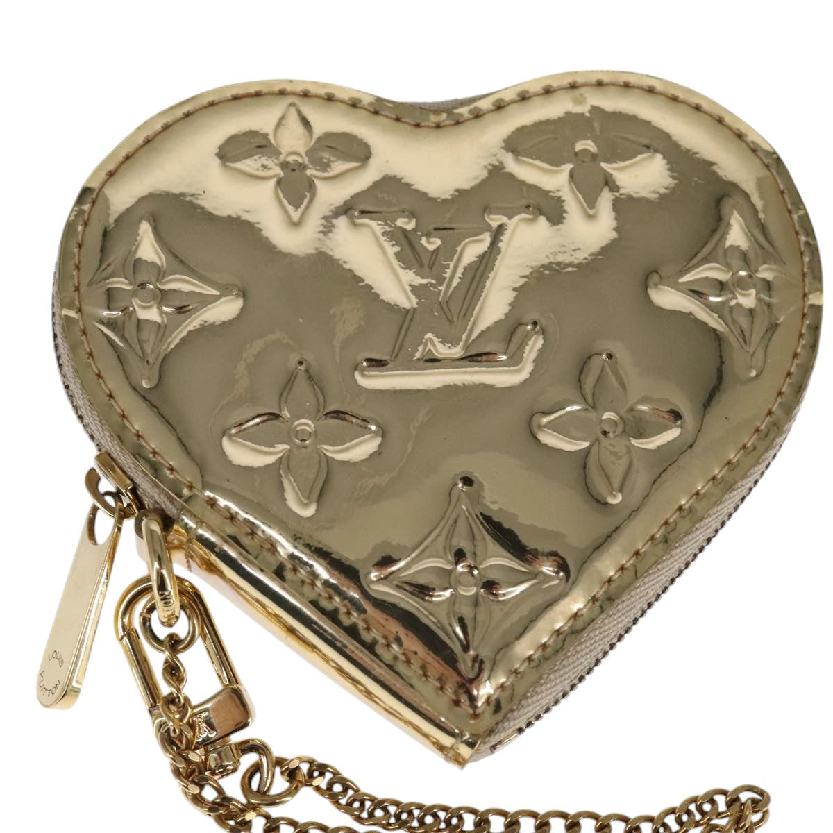 Heart-Shaped Patent Leather Coin Purse with Dust Bag and Item Box