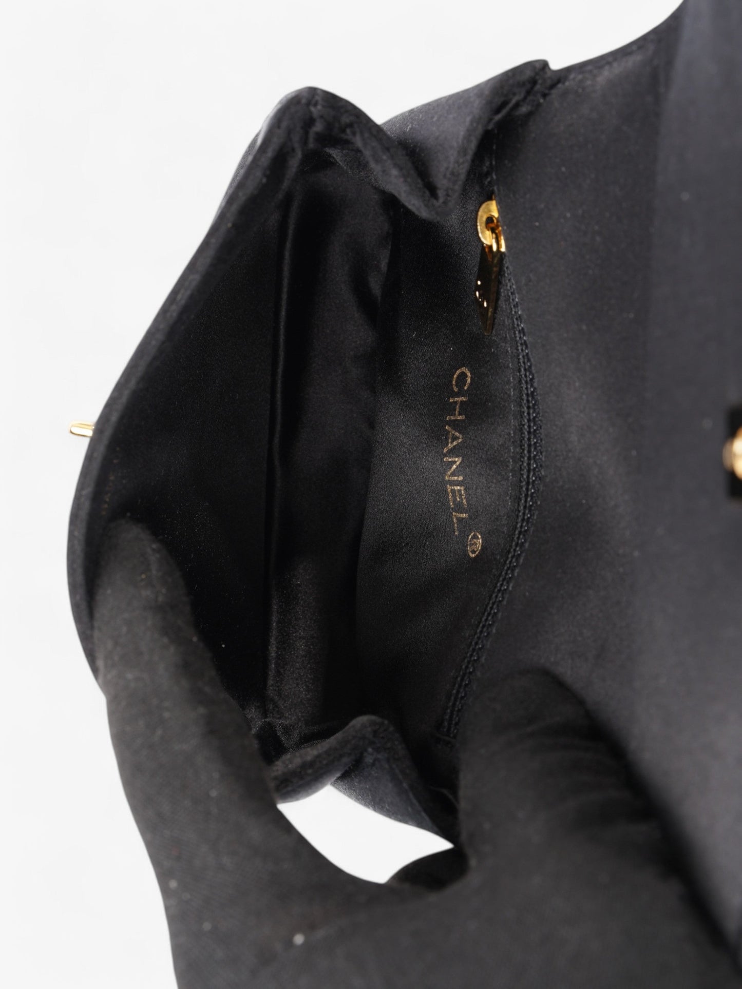 Chanel Vintage Envelope Wristlet Black Satin