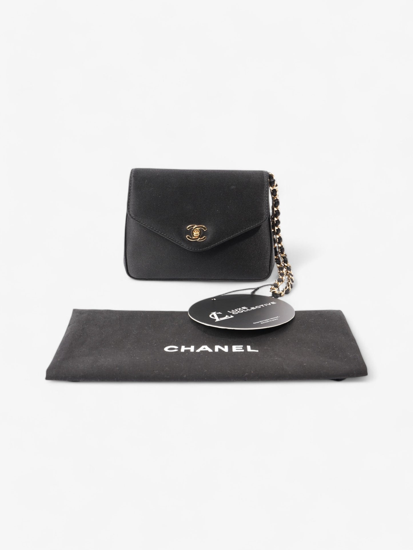 Chanel Vintage Envelope Wristlet Black Satin