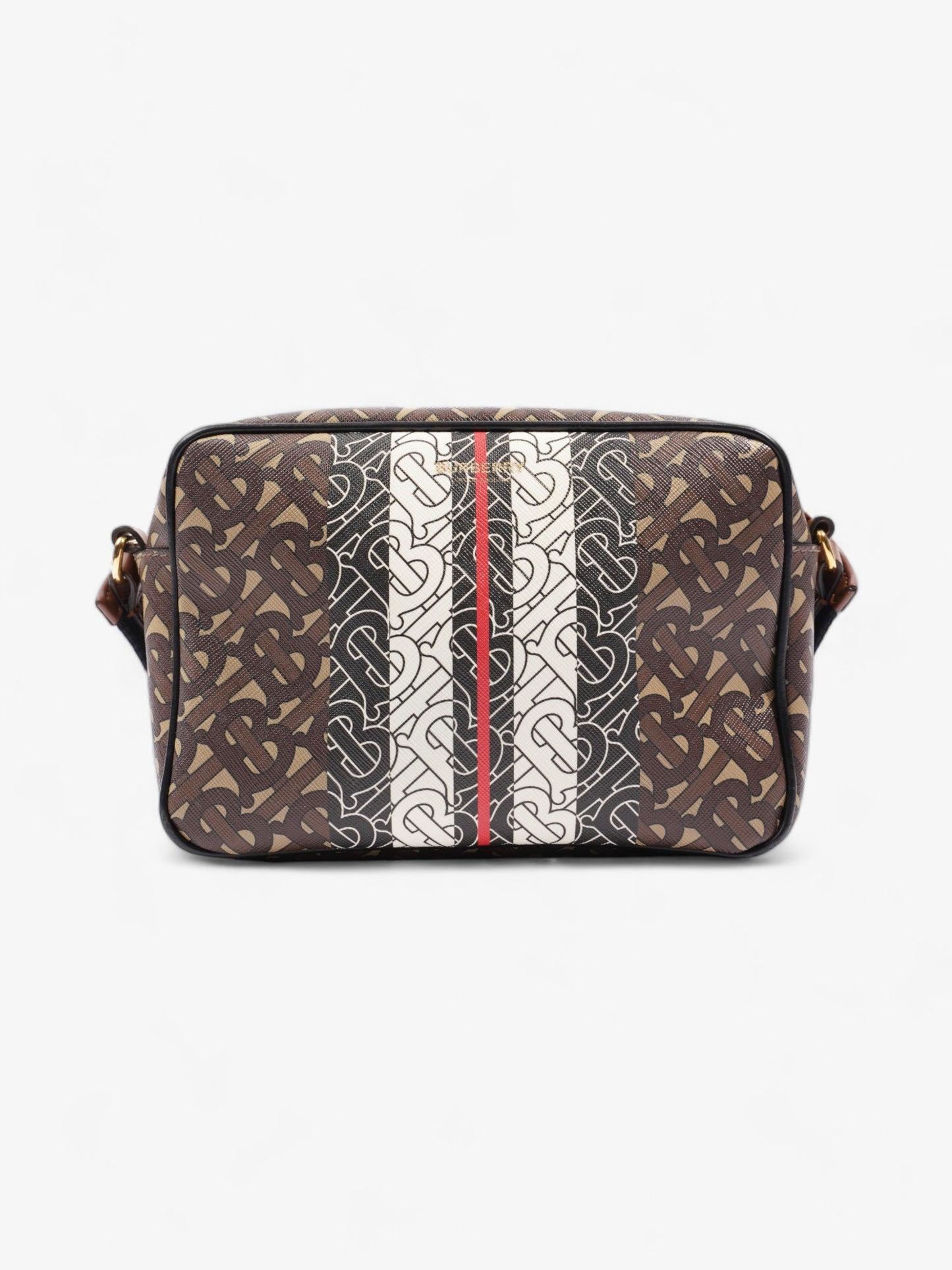 Burberry Monogram Stripe Zipped Brown  / Black / White Coated Canvas