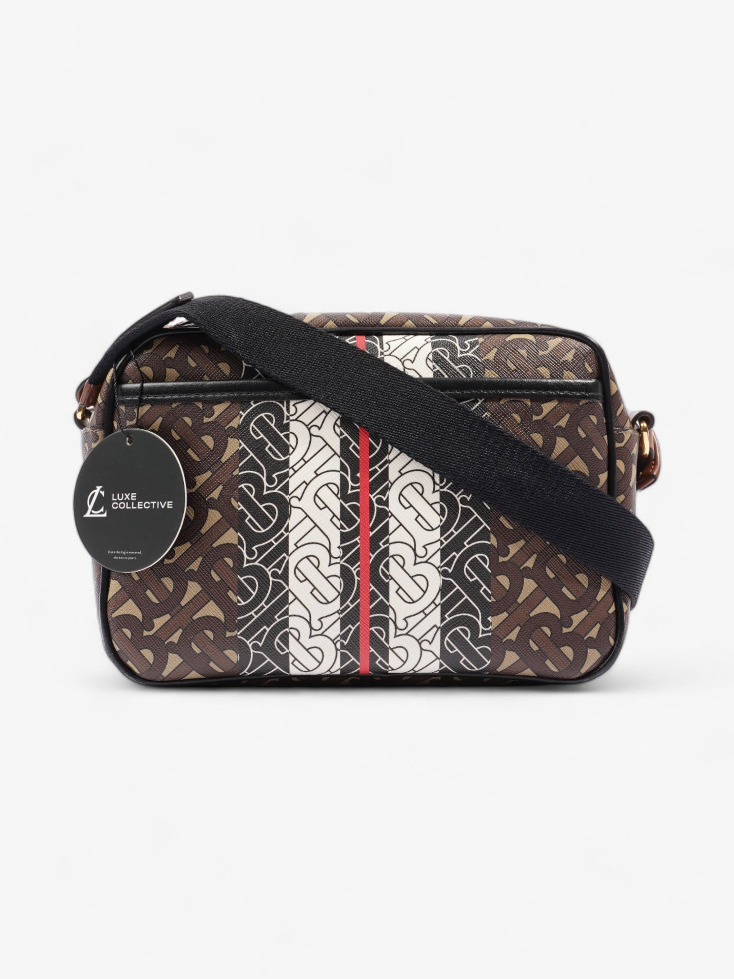 Burberry Monogram Stripe Zipped Brown  / Black / White Coated Canvas
