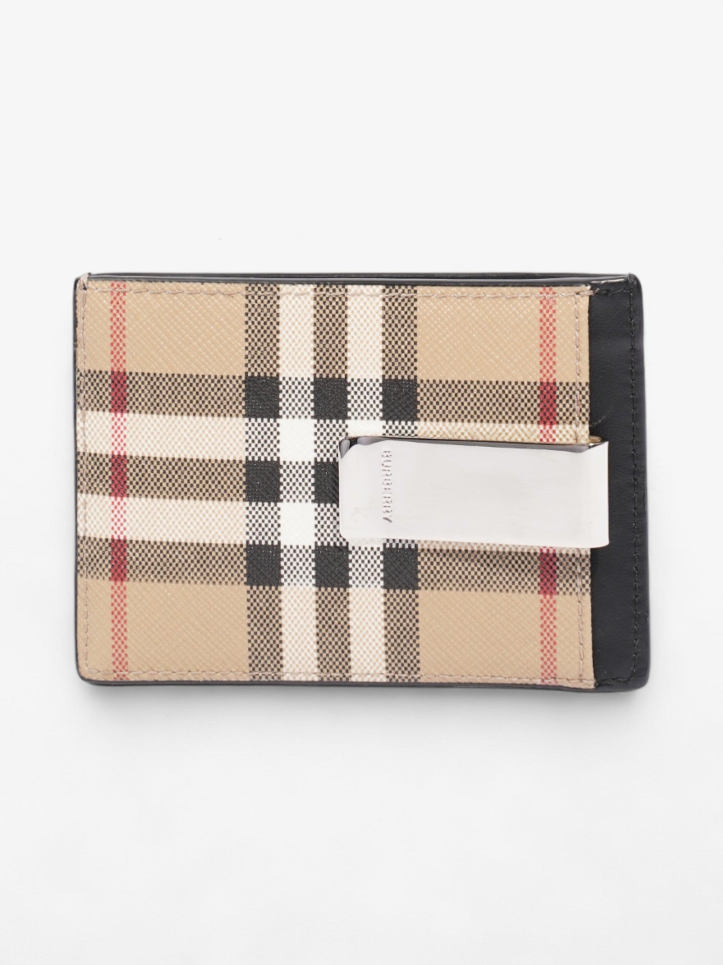 Burberry Check Money Clip Card Case Vintage Check Coated Canvas