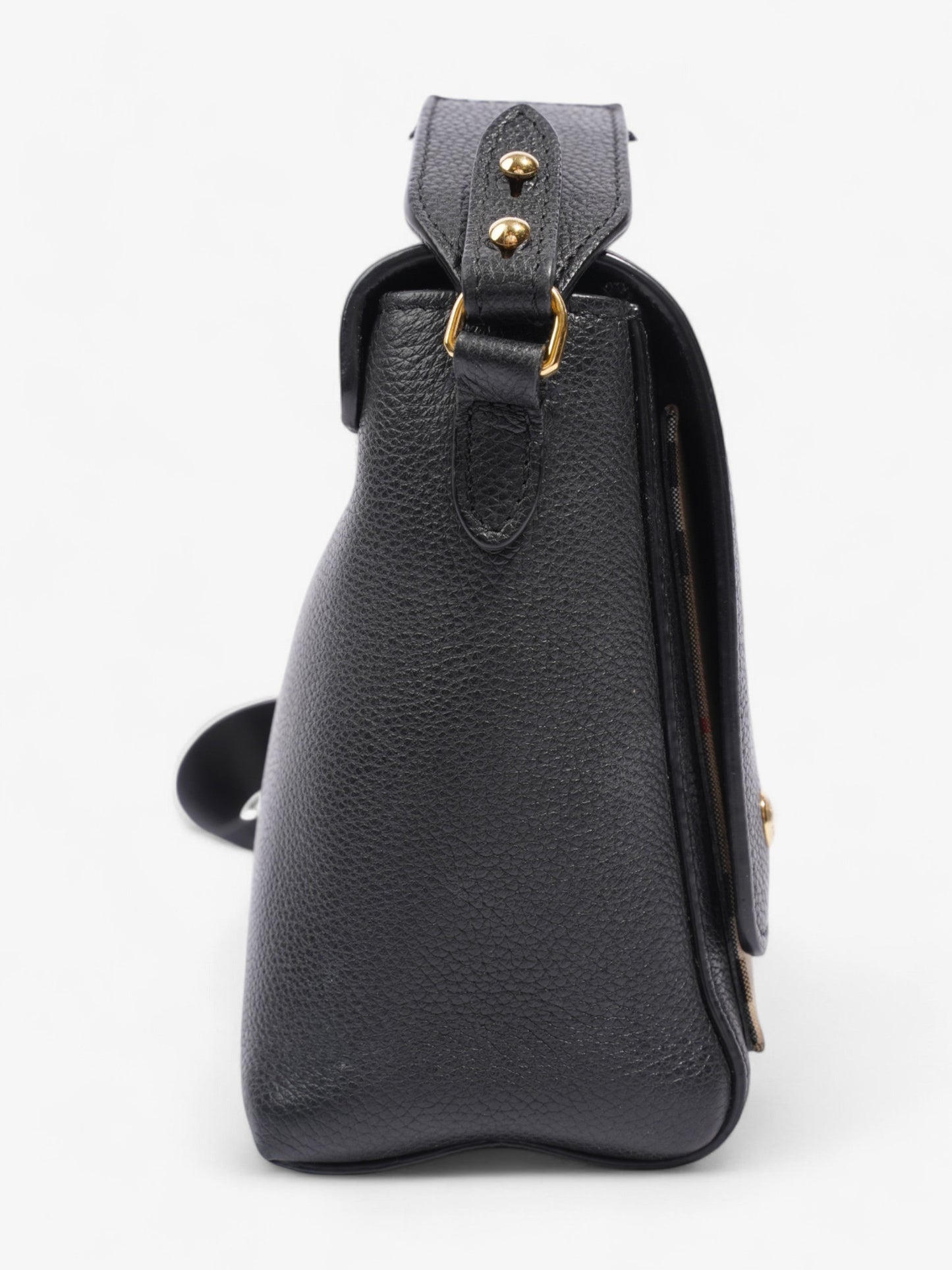 Burberry Note Bag Black / House Check Calfskin Leather Medium