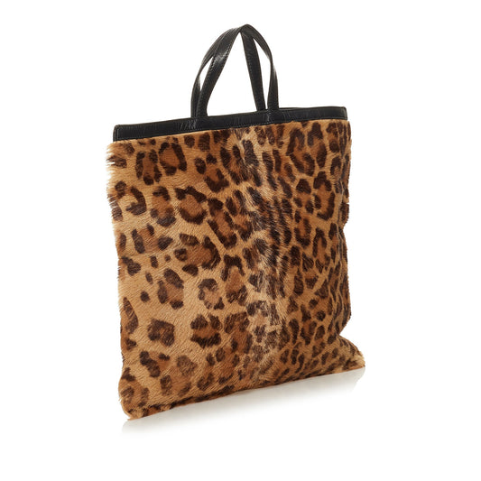Brown Loewe Pony Hair Leopard Print Tote Bag
