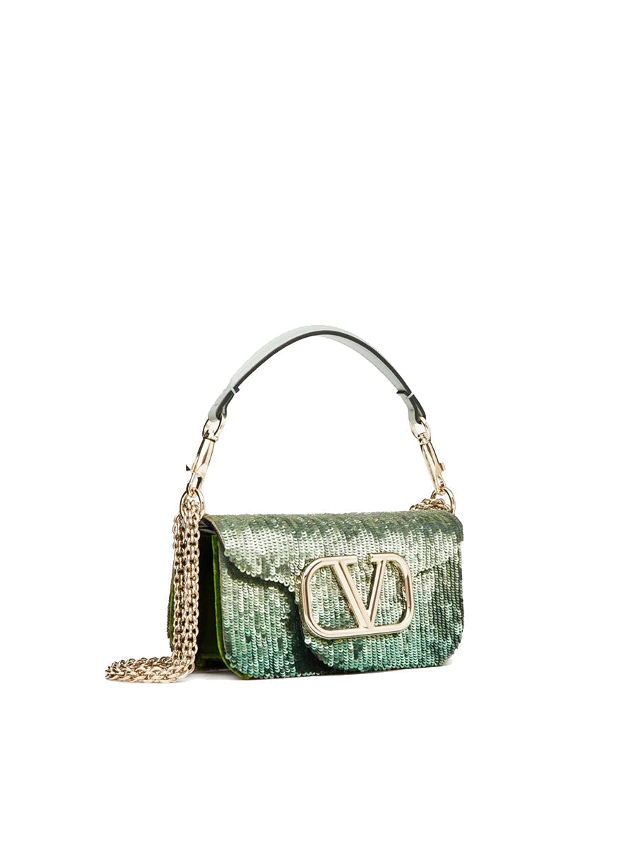 Loco Embroidered Small Shoulder Bag With Gradient-Effect in Green