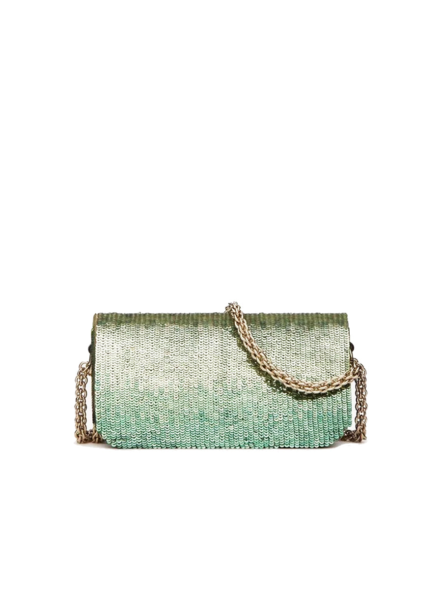Loco Embroidered Small Shoulder Bag With Gradient-Effect in Green
