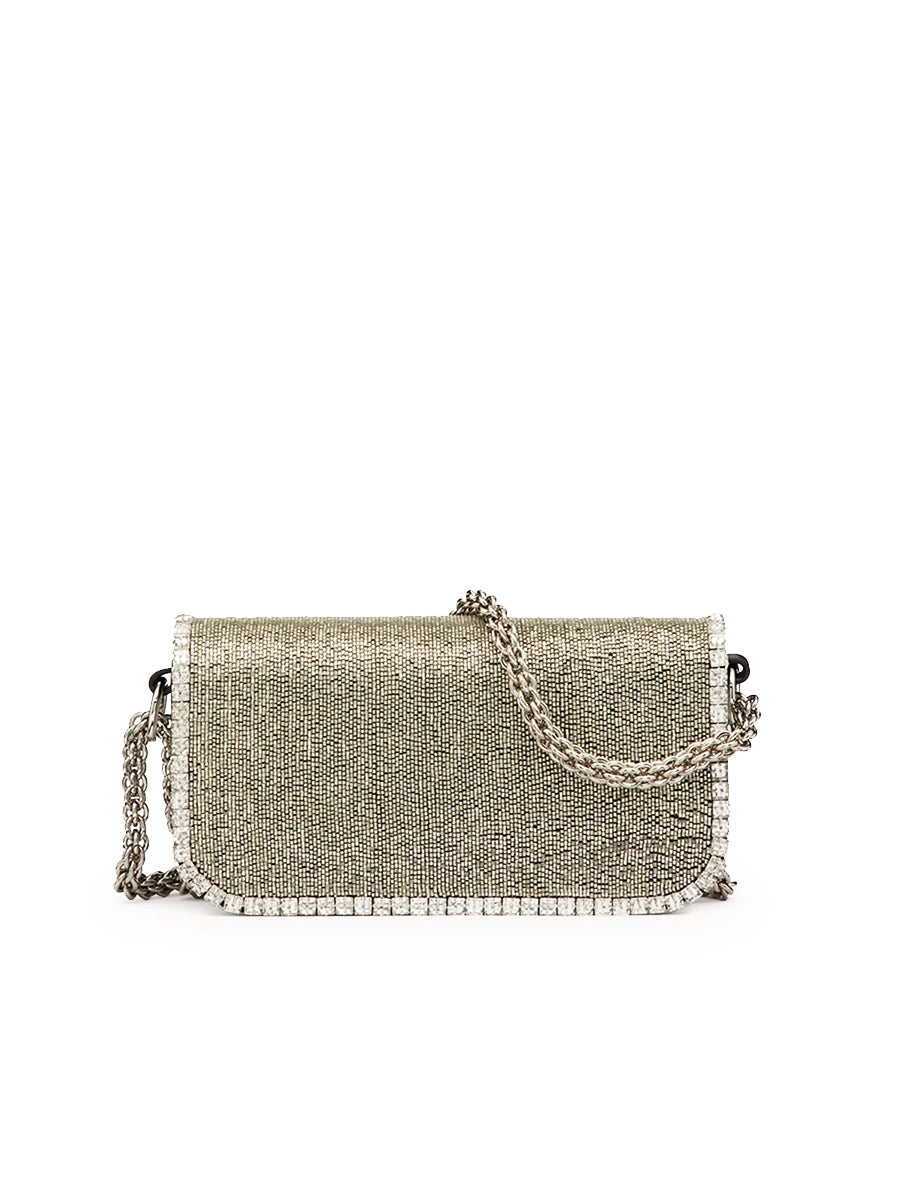 Loco Embroidered Small Shoulder Bag in Silver