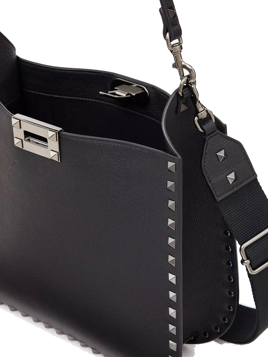 Rockstud Grainy Calfskin Hobo Bag