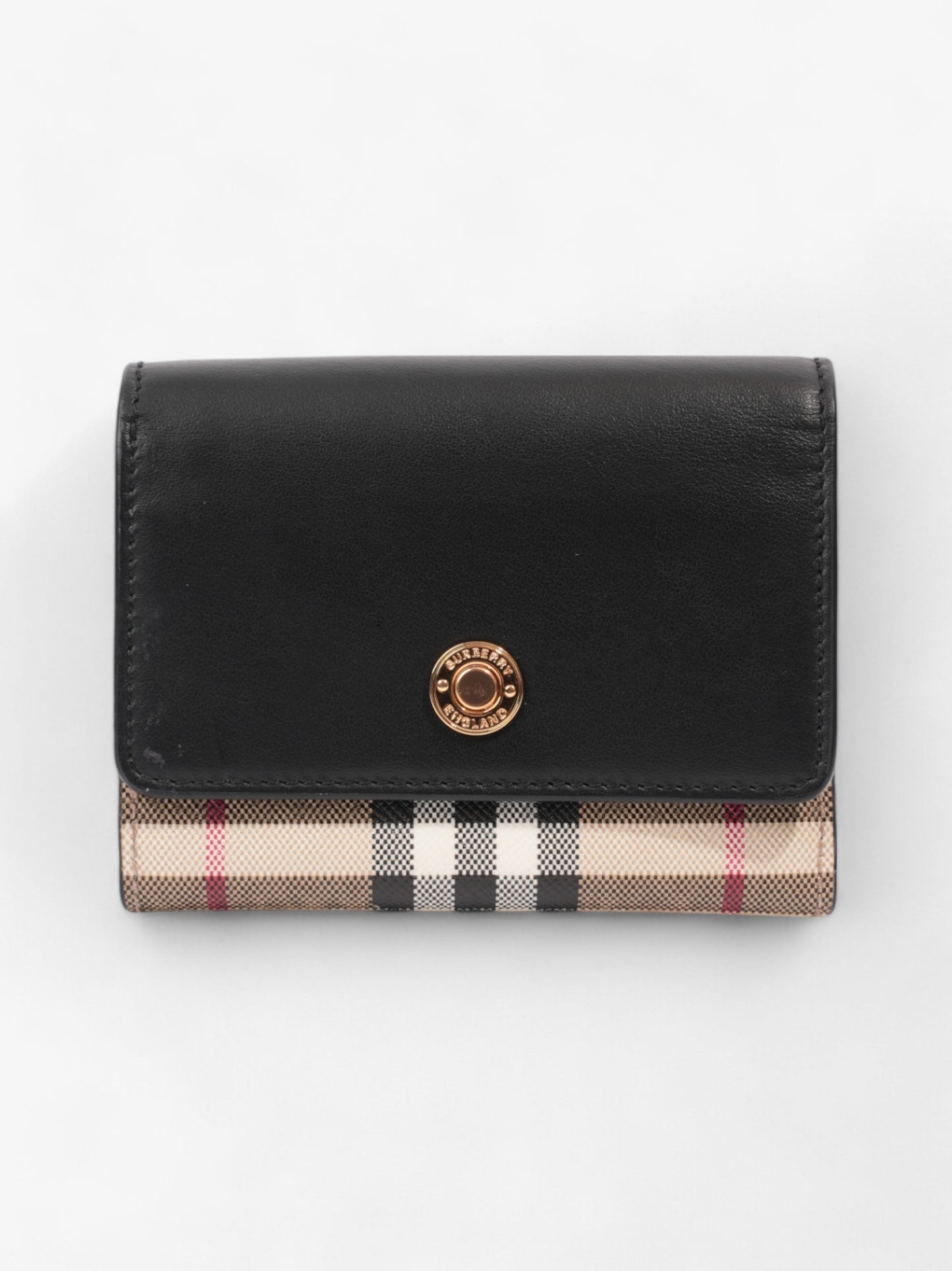 Burberry Fold Over Wallet Black / Vintage Check Leather