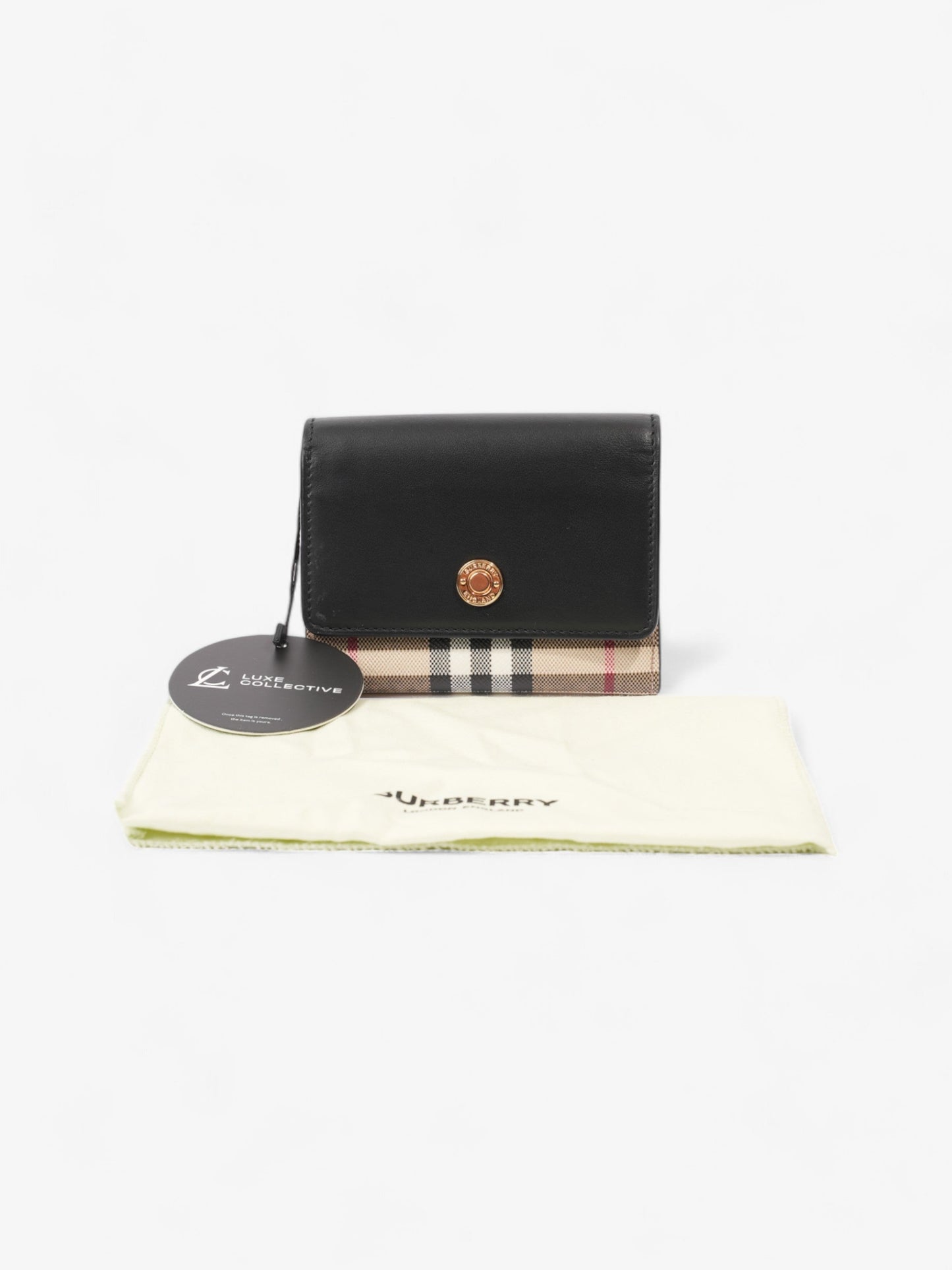 Burberry Fold Over Wallet Black / Vintage Check Leather