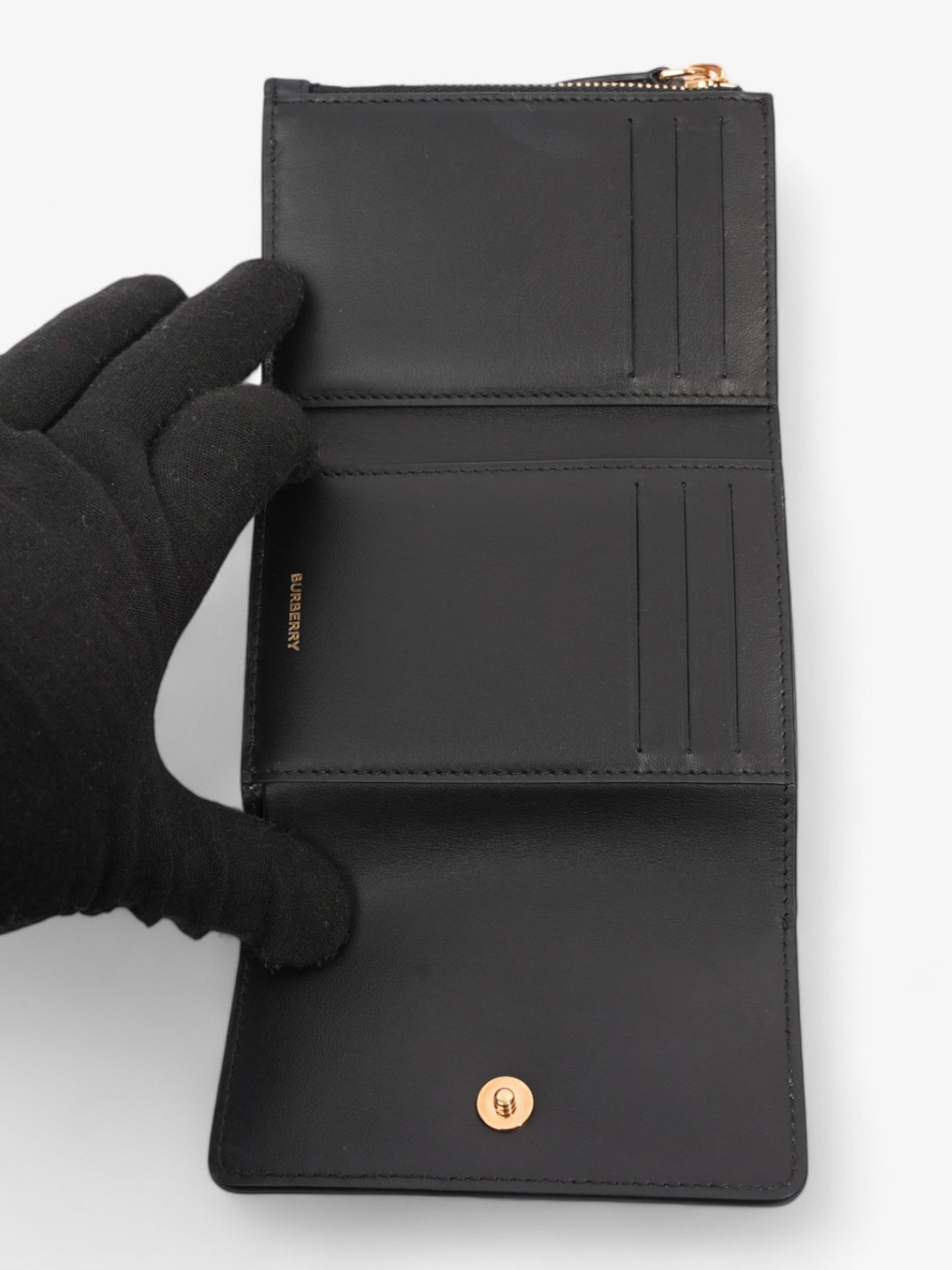 Burberry Fold Over Wallet Black / Vintage Check Leather
