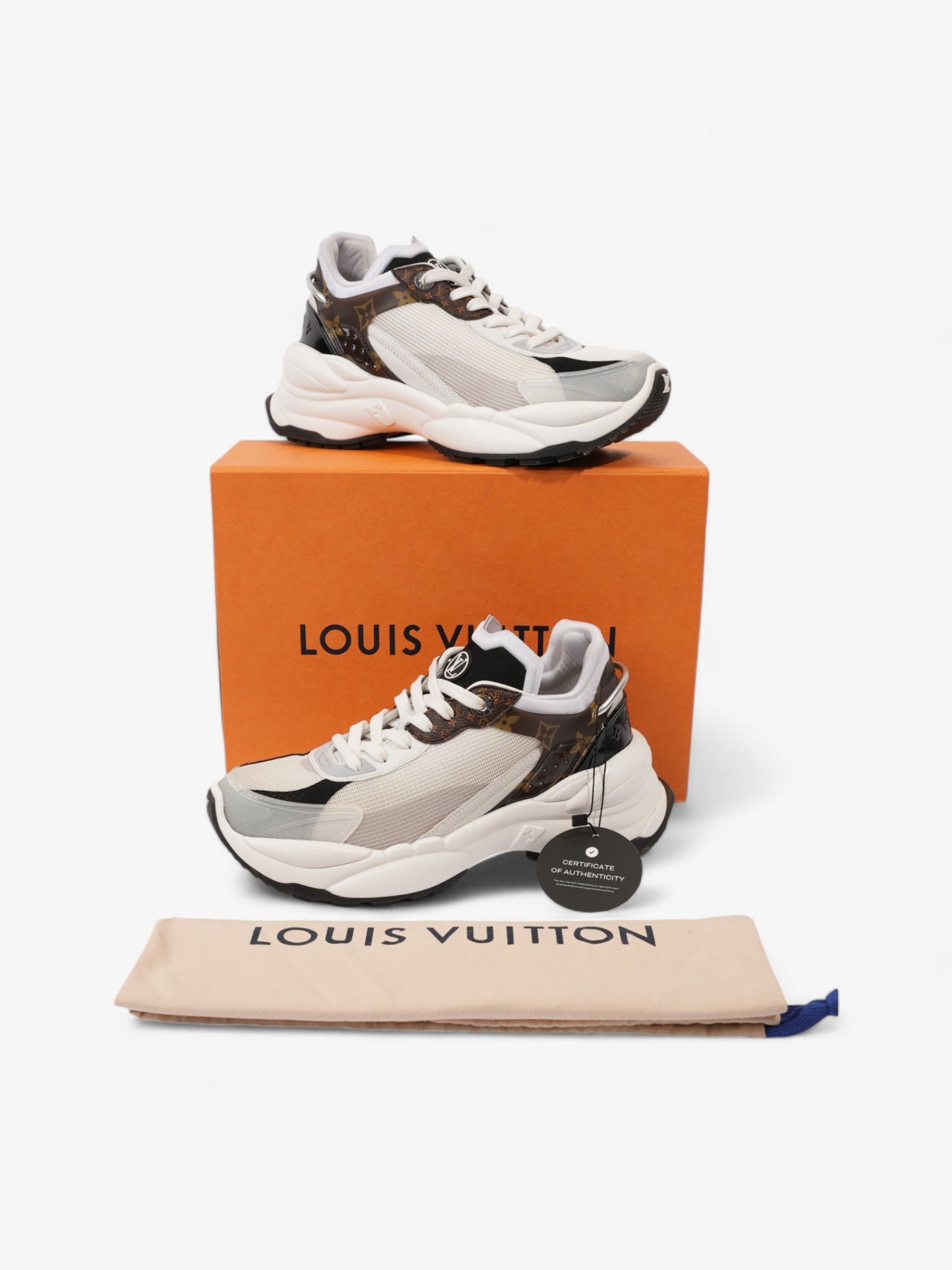 Louis Vuitton Run 55 Sneakers White  / Monogram / Black Mesh EU 38 UK 5