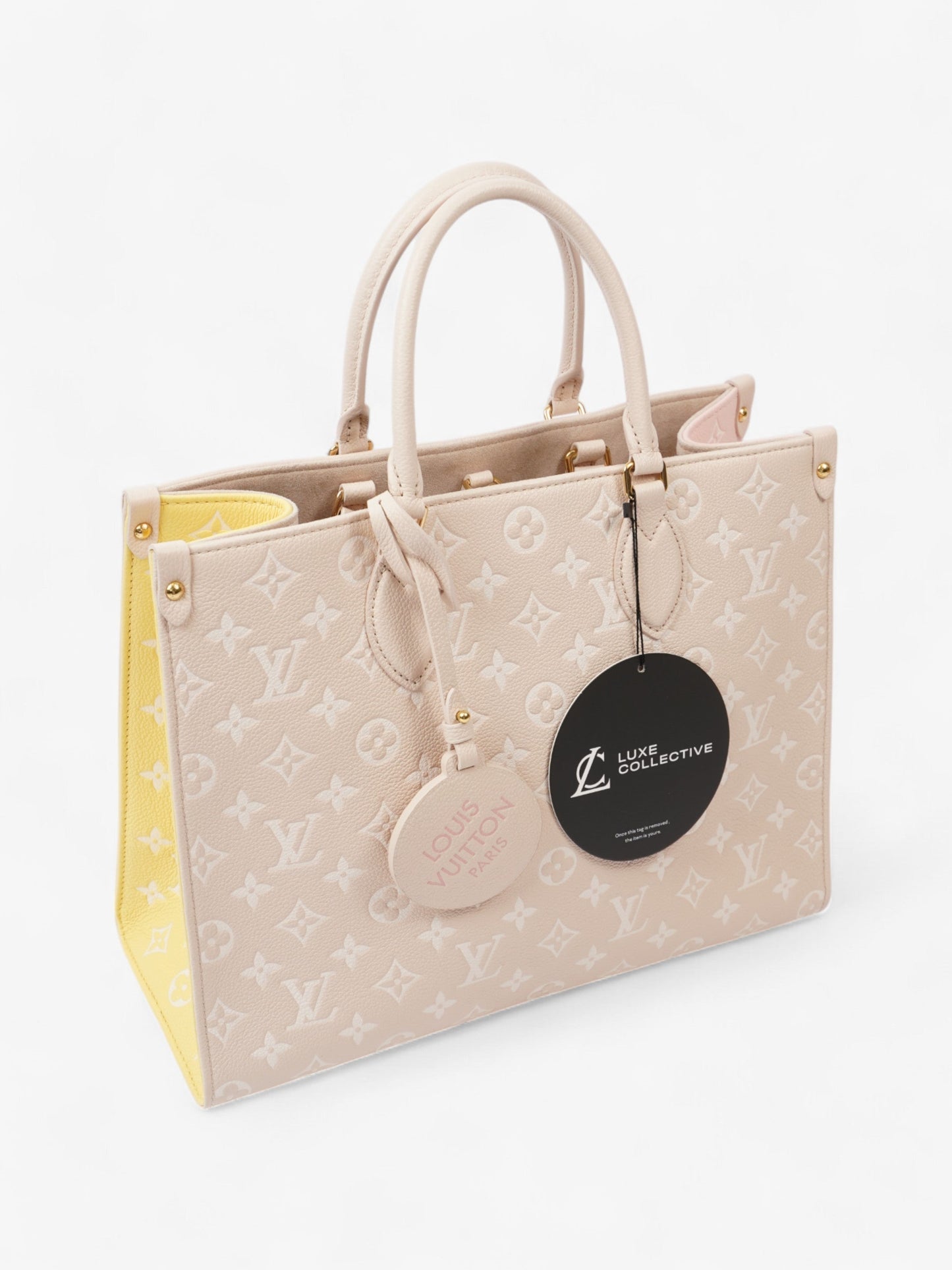 Louis Vuitton OnTheGo Rose Beige  / Monogram Empriente / Yellow Empreinte Leather MM