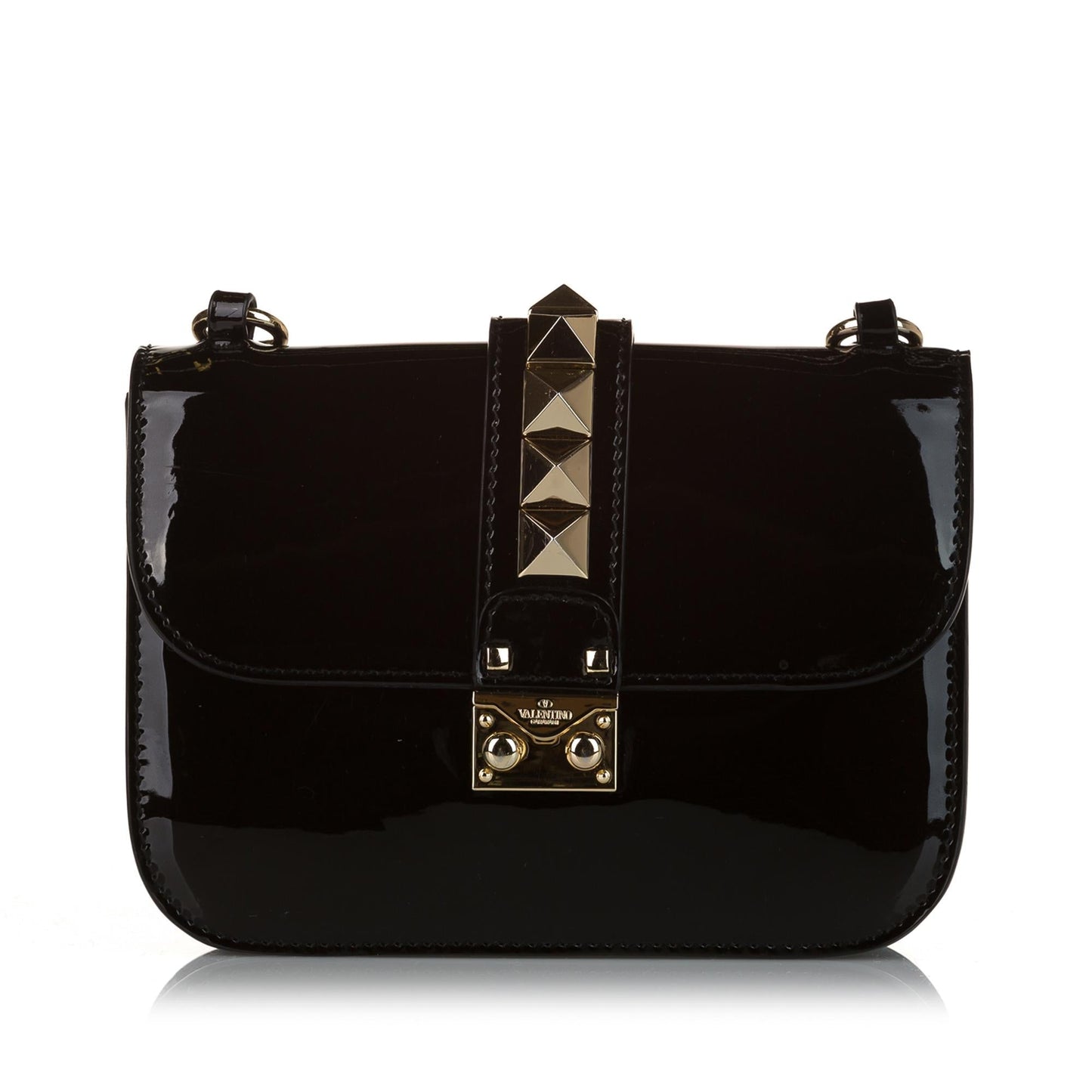 Valentino Rockstud Glam Lock Patent Leather Crossbody Bag (SHG-34296)