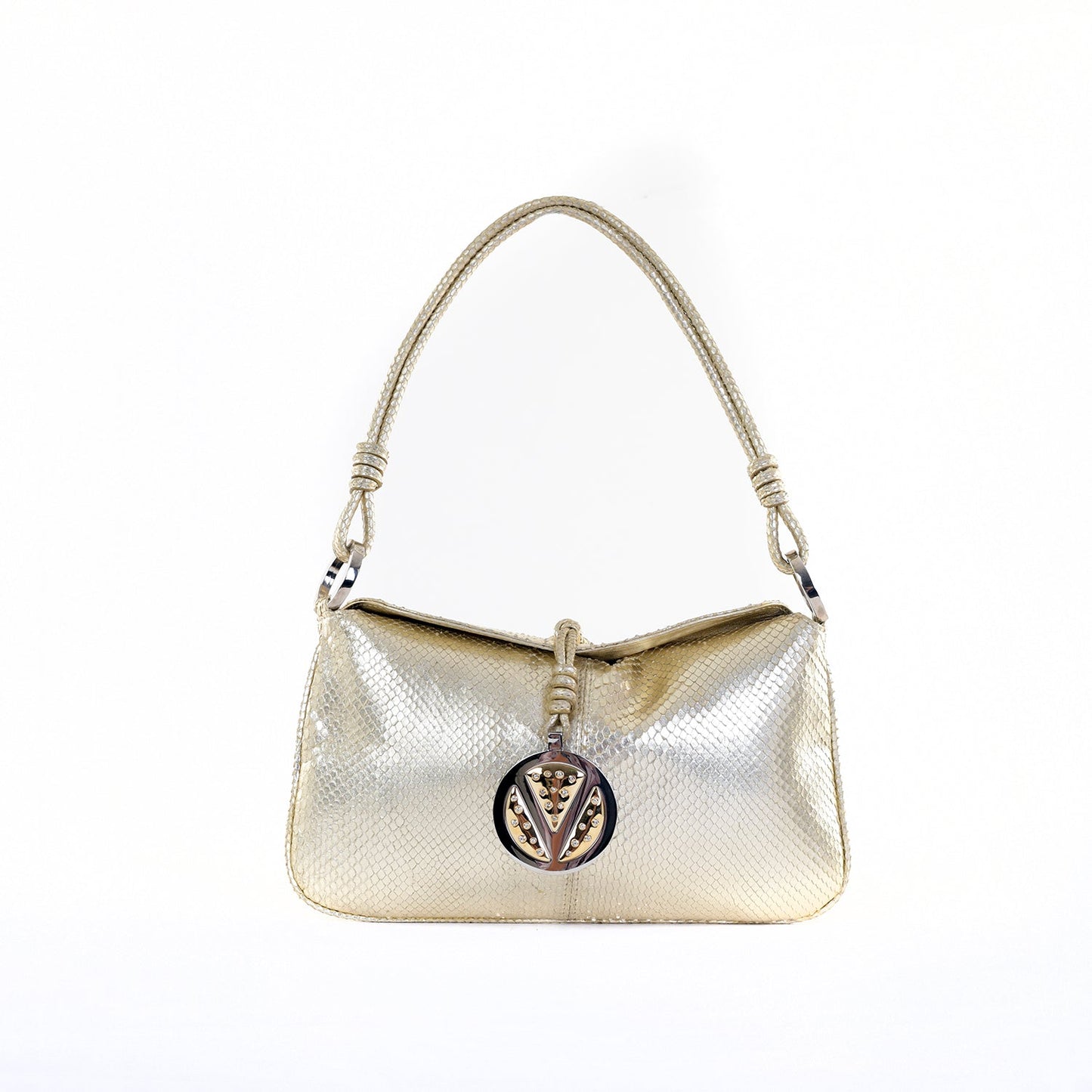 Metallic Silver Snakeskin Mini Bag