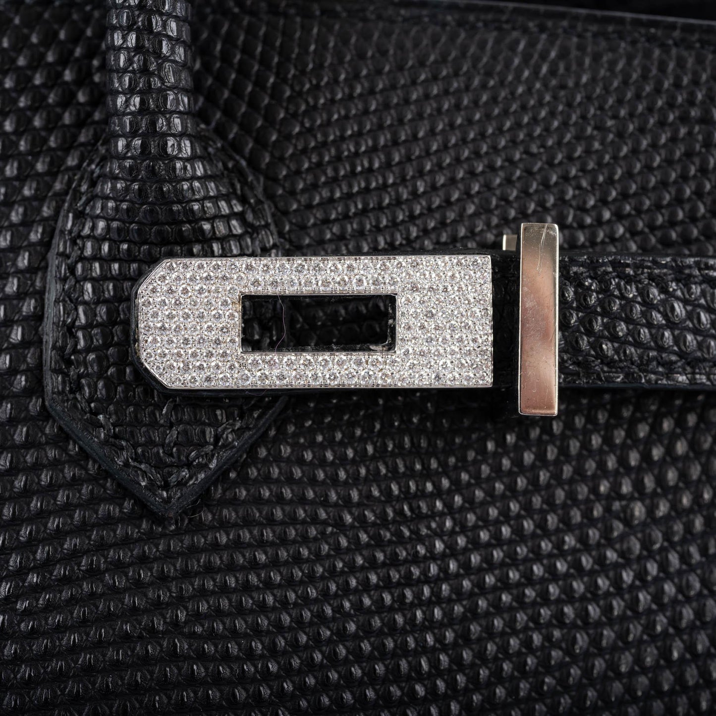 Vintage HermÃƒÆ’Ã‚Â¨s Birkin 25 Black Salvator Lizard With Jacob & Co. White Gold & Diamond Hardware - 2009, Square M